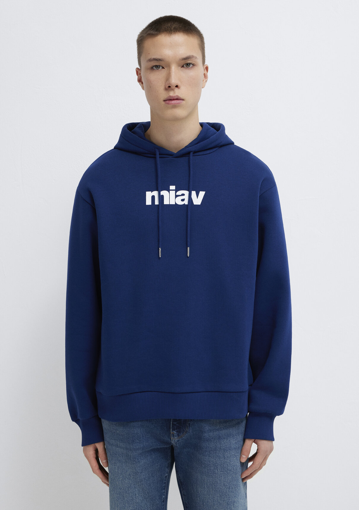 Mavi Miav Baskılı Kapüşonlu Mavi Sweatshirt görsel 4