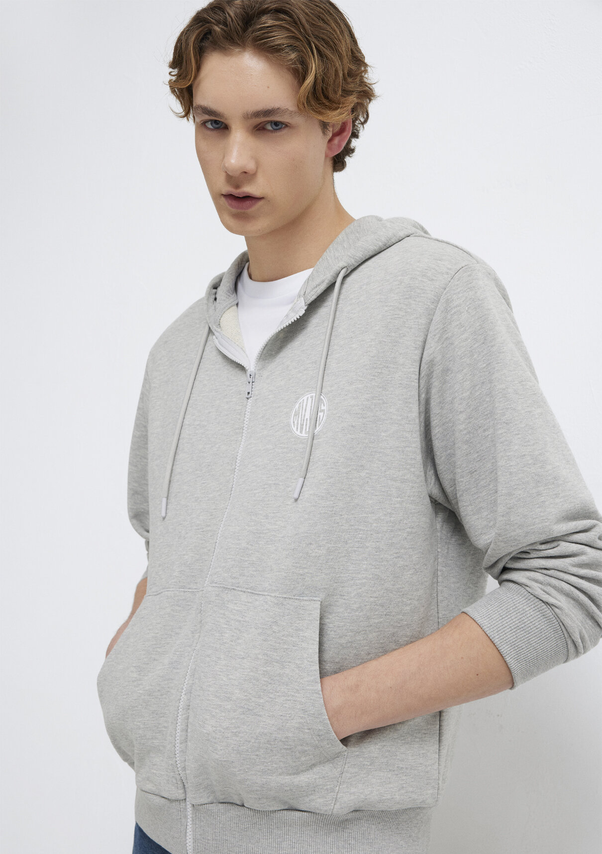 Mavi MVJNS Logo Baskılı Fermuarlı Kapüşonlu Gri Sweatshirt