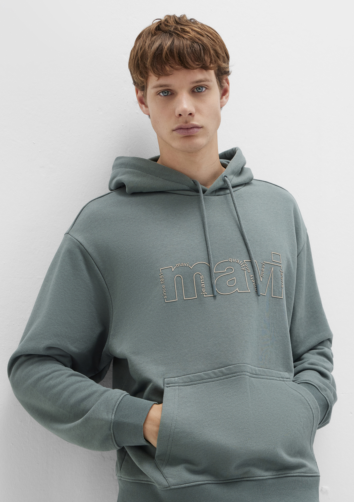 Mavi Logo Baskılı Kapüşonlu Yeşil Sweatshirt