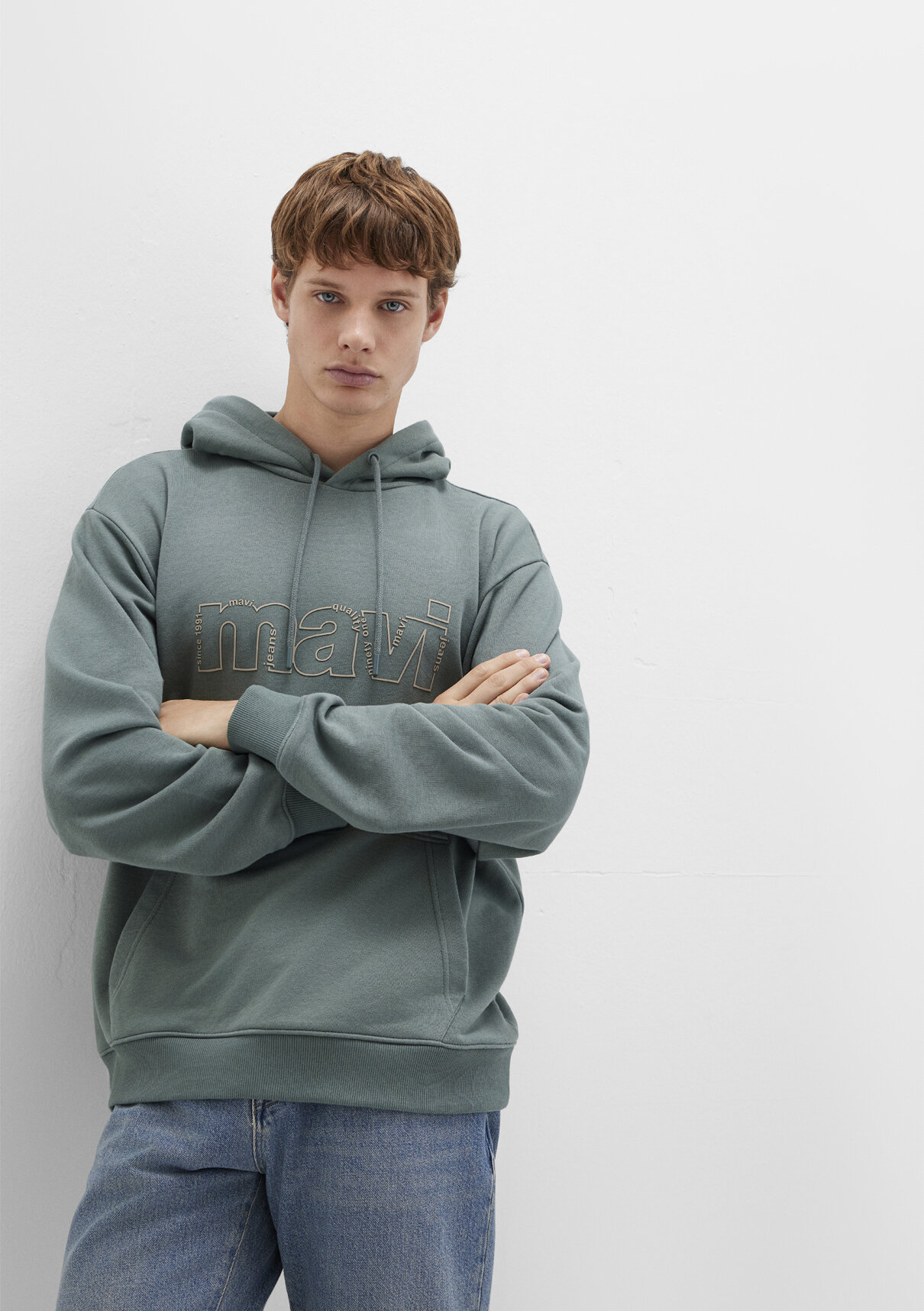 Mavi Logo Baskılı Kapüşonlu Yeşil Sweatshirt görsel 2