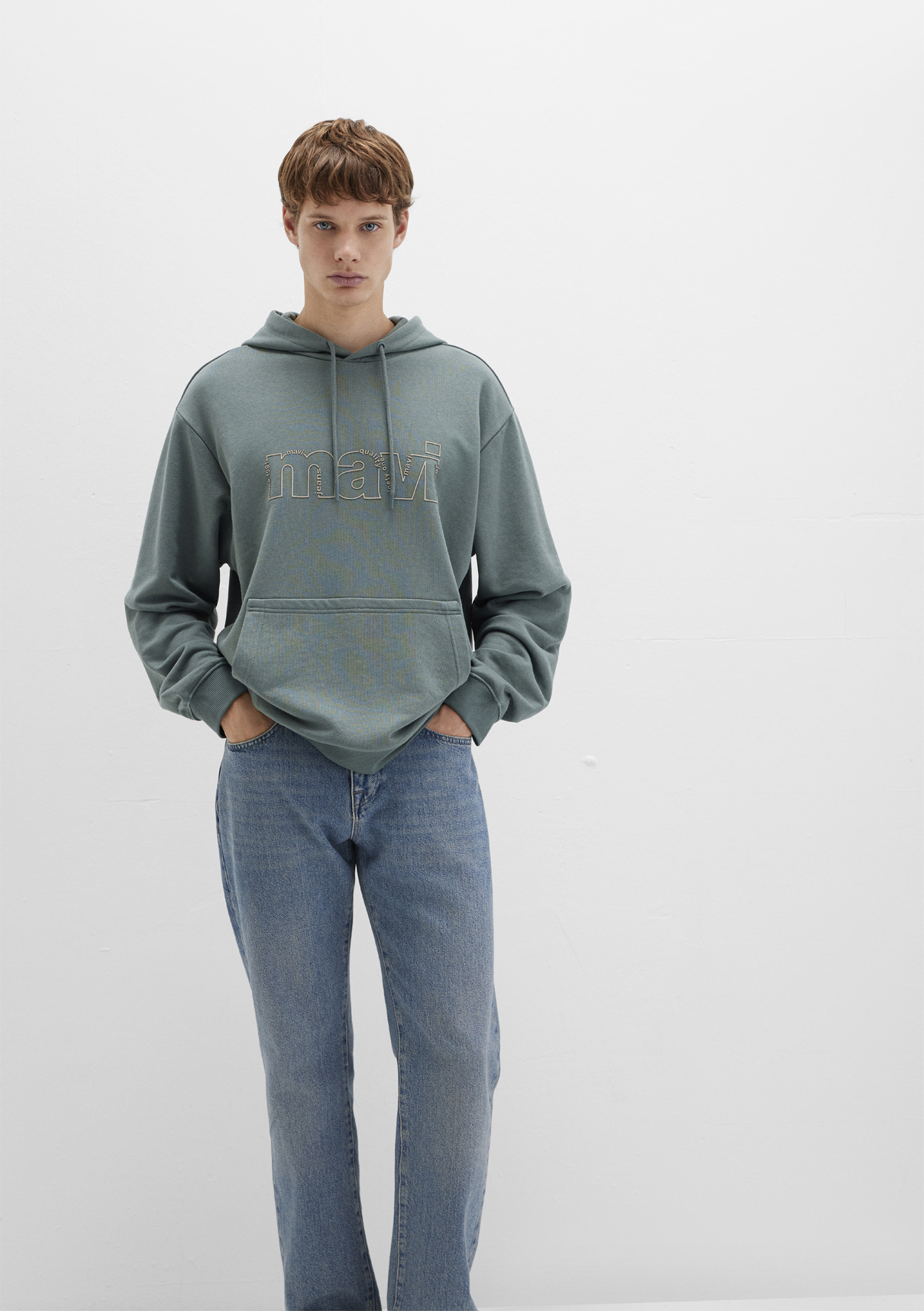 Mavi Logo Baskılı Kapüşonlu Yeşil Sweatshirt görsel 3