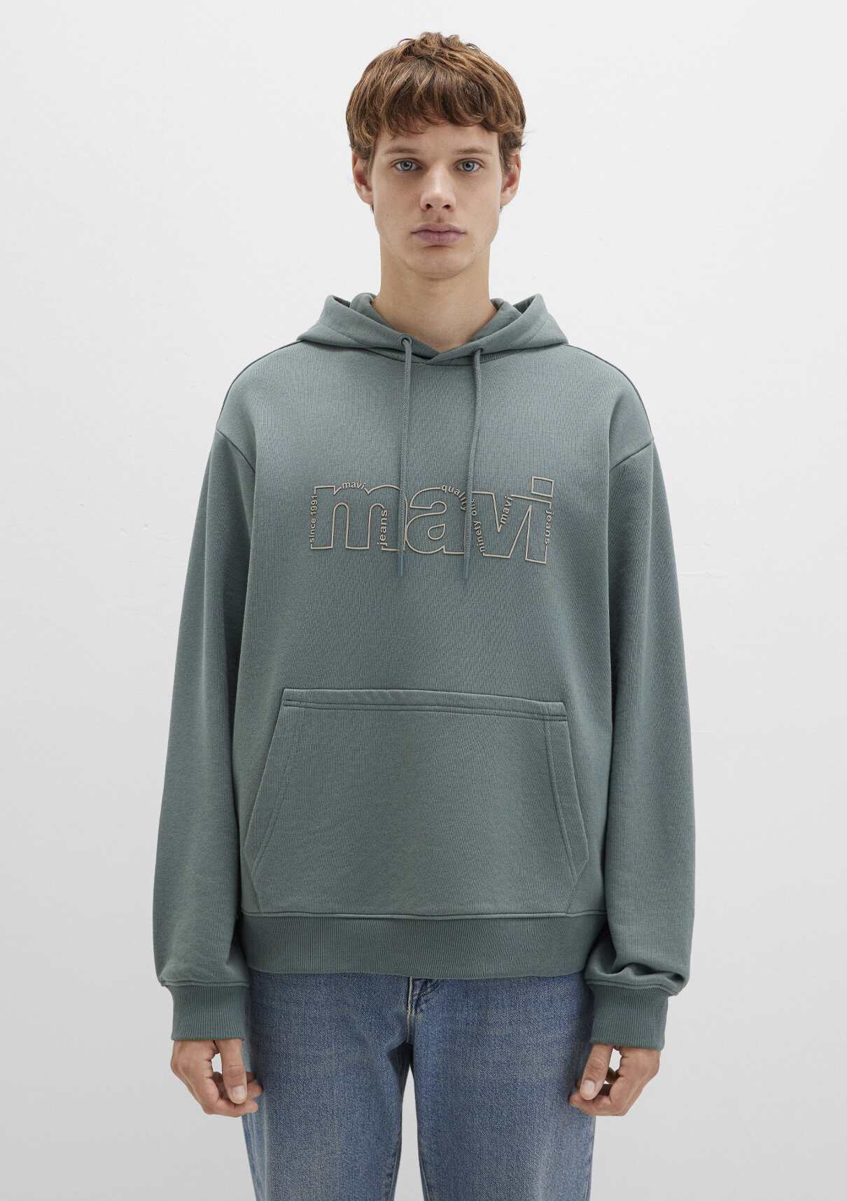 Mavi Logo Baskılı Kapüşonlu Yeşil Sweatshirt görsel 4