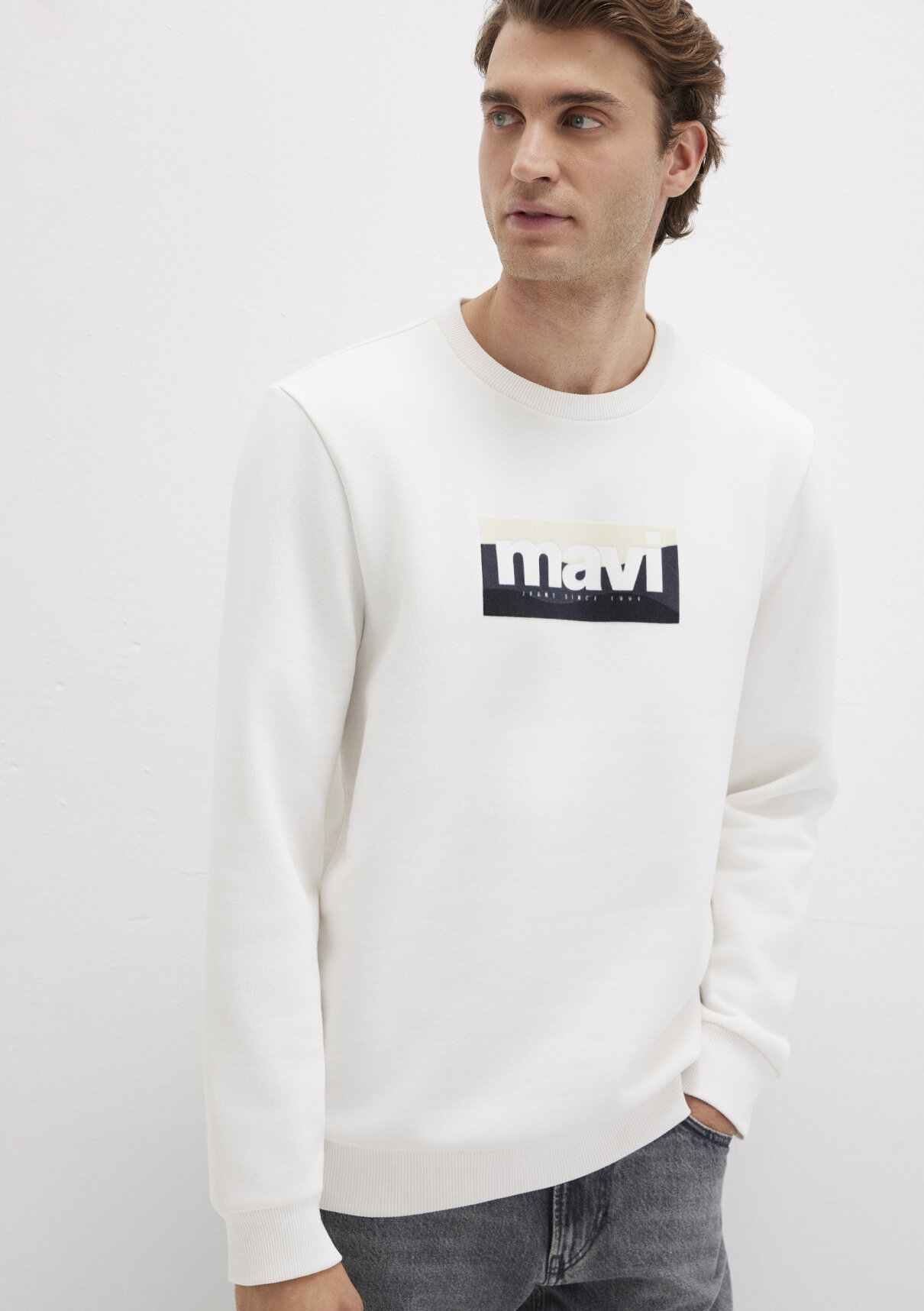 Mavi Logo Baskılı Ekru Sweatshirt görsel 2