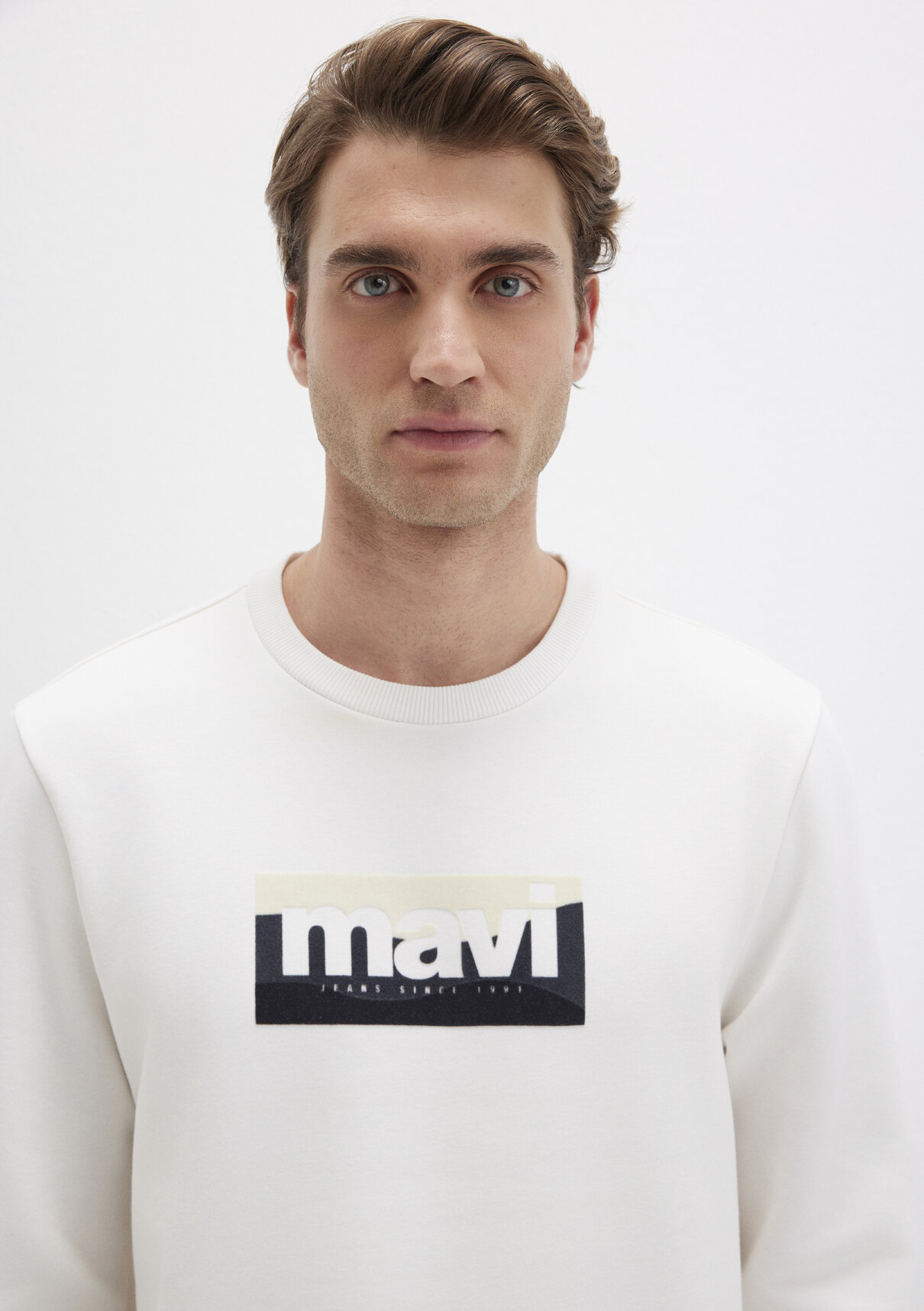 Mavi Logo Baskılı Ekru Sweatshirt görsel 5