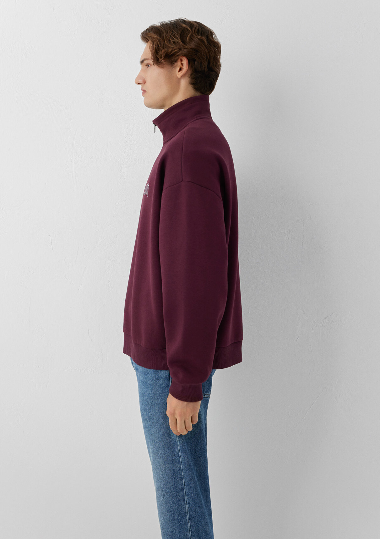 Mavi Logo Baskılı Yarı Fermuarlı Bordo Sweatshirt görsel 4