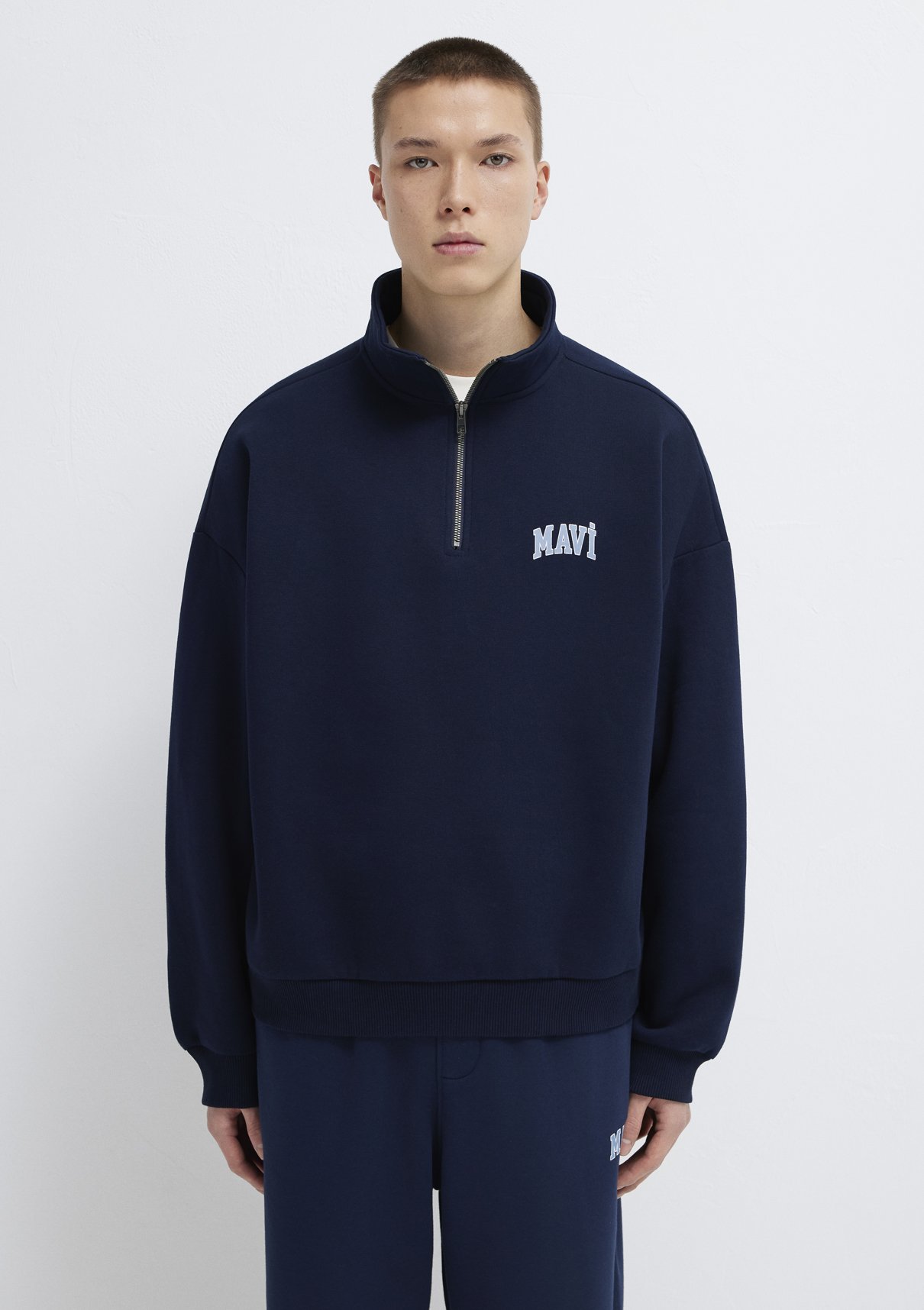 Mavi Logo Baskılı Yarı Fermuarlı Lacivert Sweatshirt görsel 3