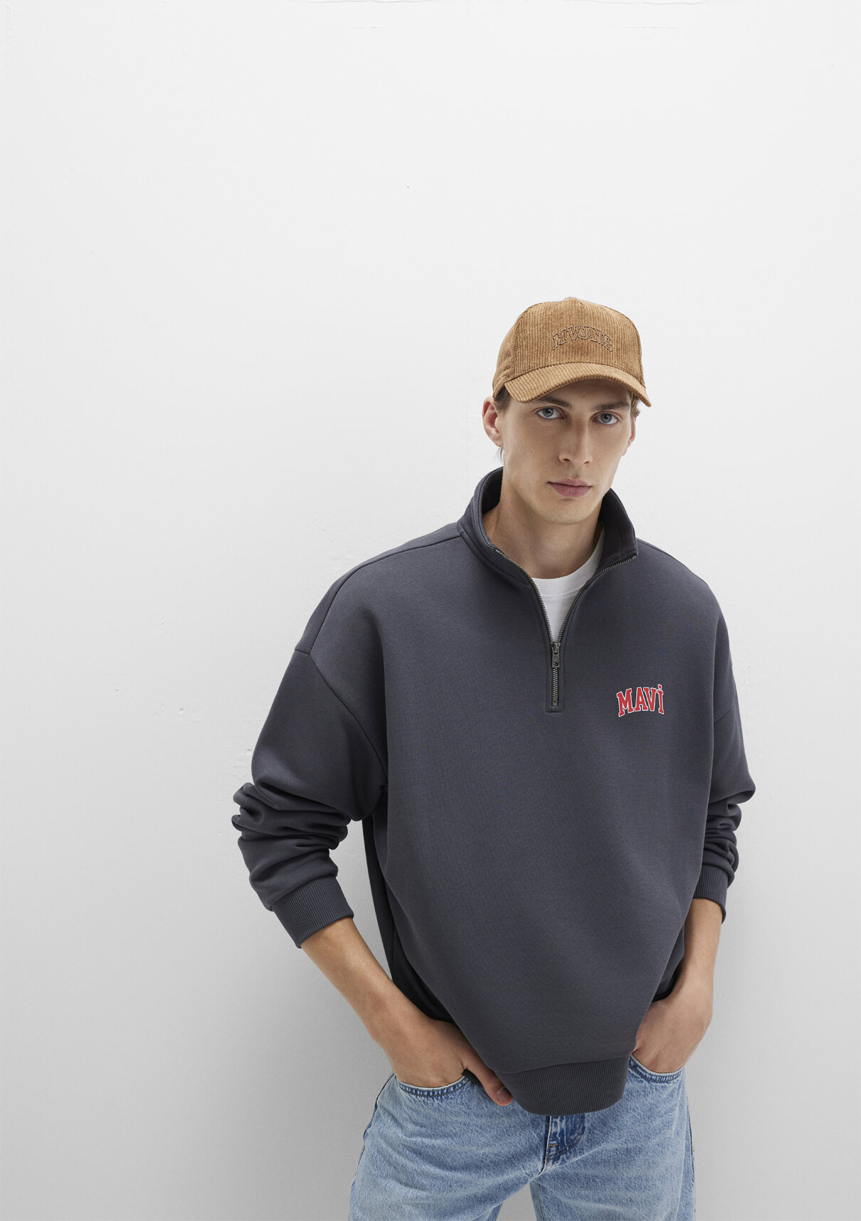 Mavi Logo Baskılı Yarı Fermuarlı Antrasit Sweatshirt görsel 2