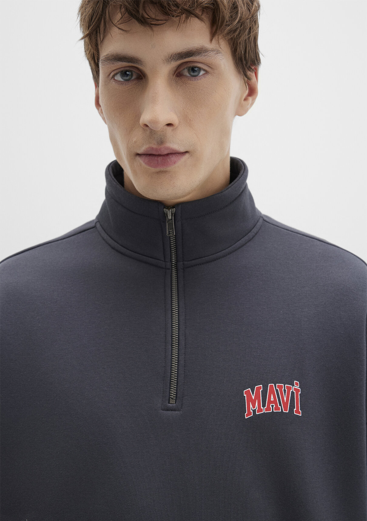 Mavi Logo Baskılı Yarı Fermuarlı Antrasit Sweatshirt görsel 5