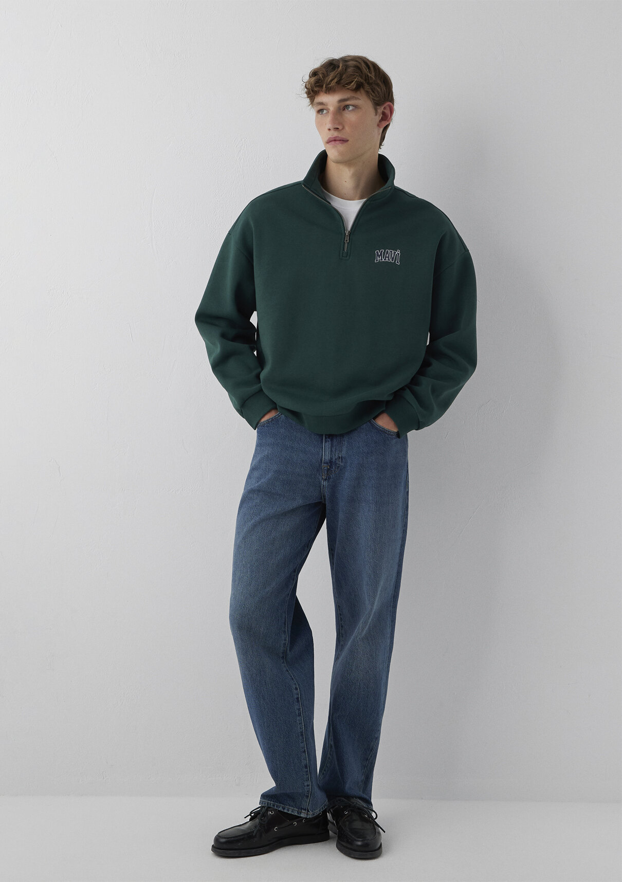 Mavi Logo Baskılı Yarı Fermuarlı Yeşil Sweatshirt görsel 2