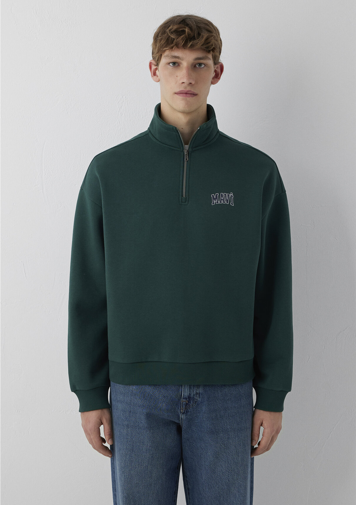 Mavi Logo Baskılı Yarı Fermuarlı Yeşil Sweatshirt görsel 3