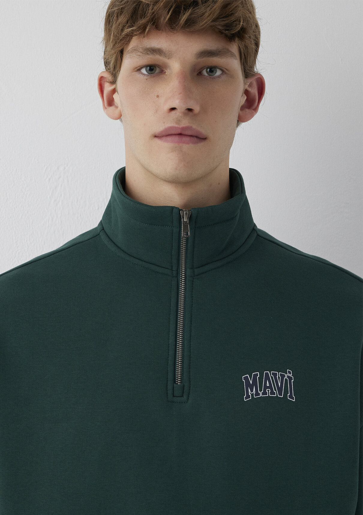 Mavi Logo Baskılı Yarı Fermuarlı Yeşil Sweatshirt görsel 6