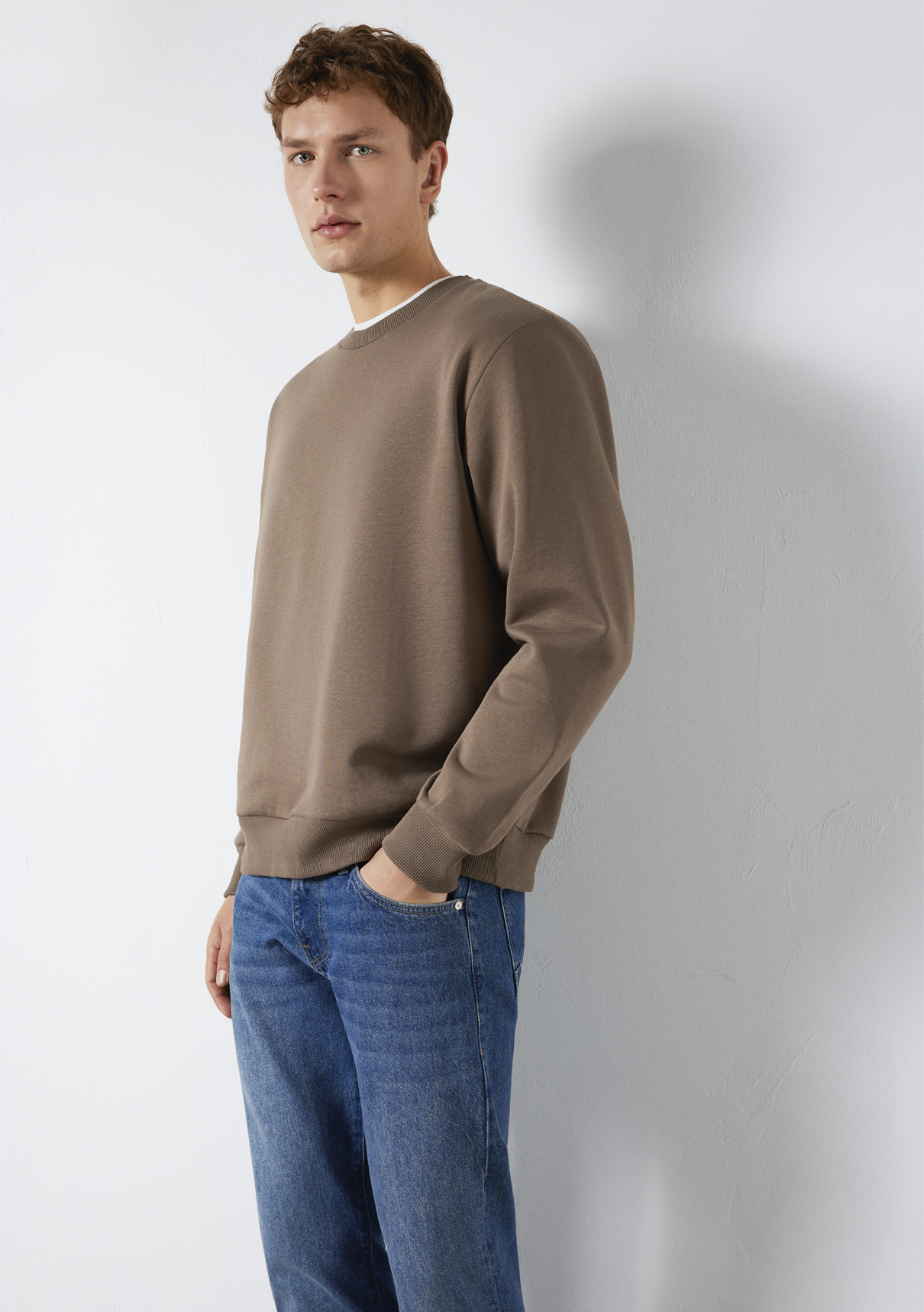 Mavi Bisiklet Yaka Kahverengi Basic Sweatshirt