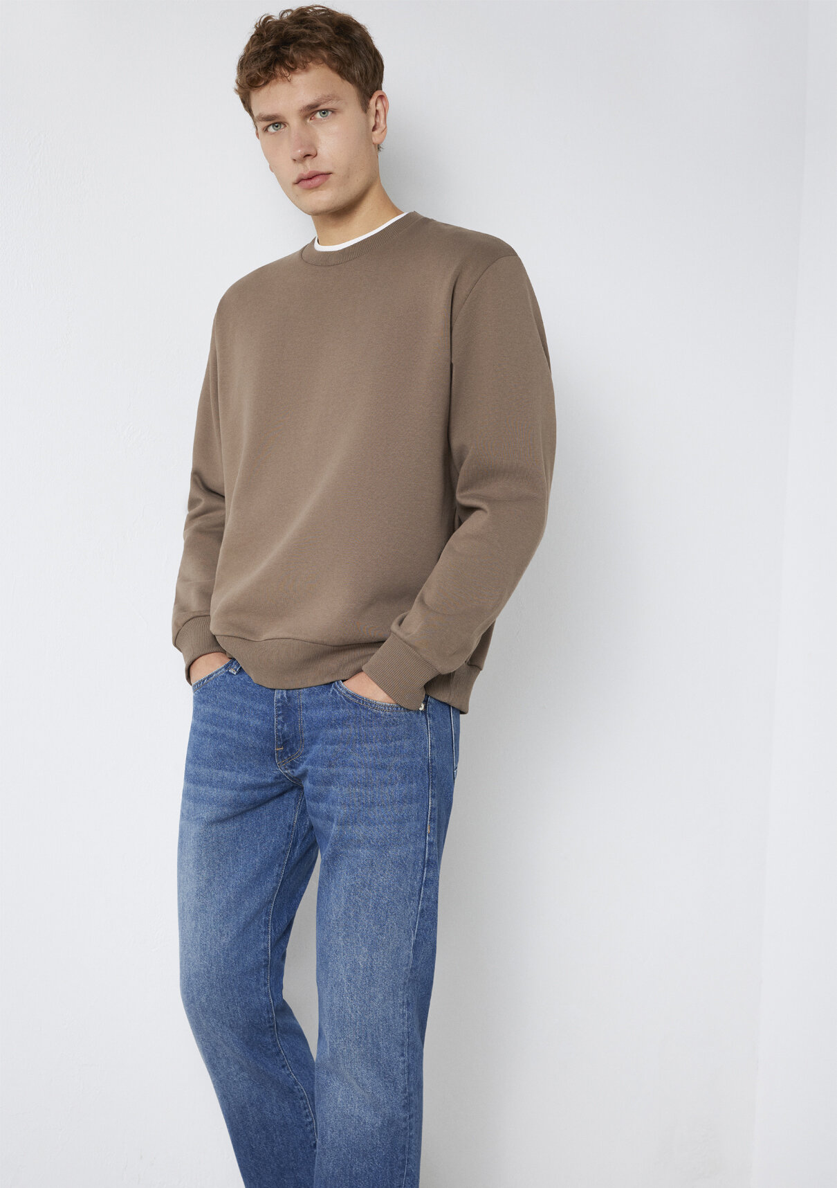 Mavi Bisiklet Yaka Kahverengi Basic Sweatshirt görsel 2
