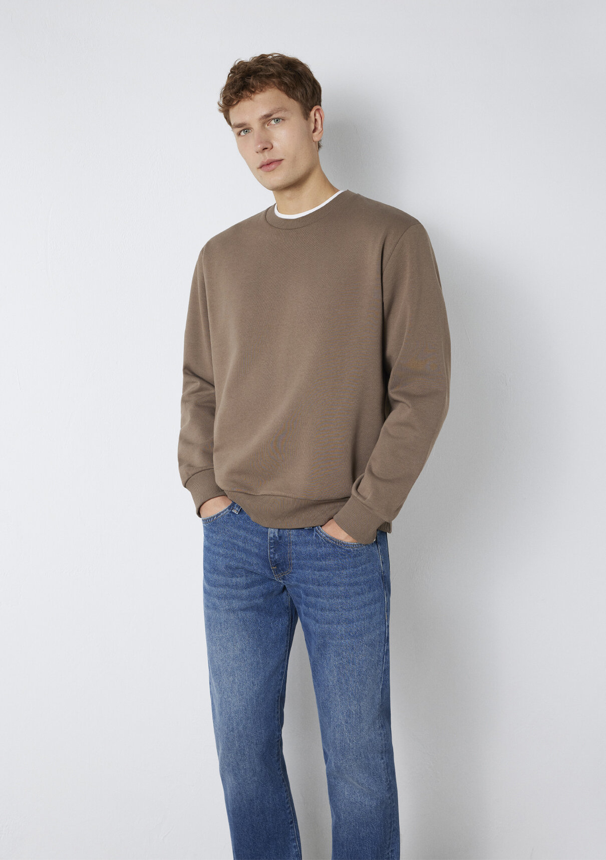 Mavi Bisiklet Yaka Kahverengi Basic Sweatshirt görsel 3