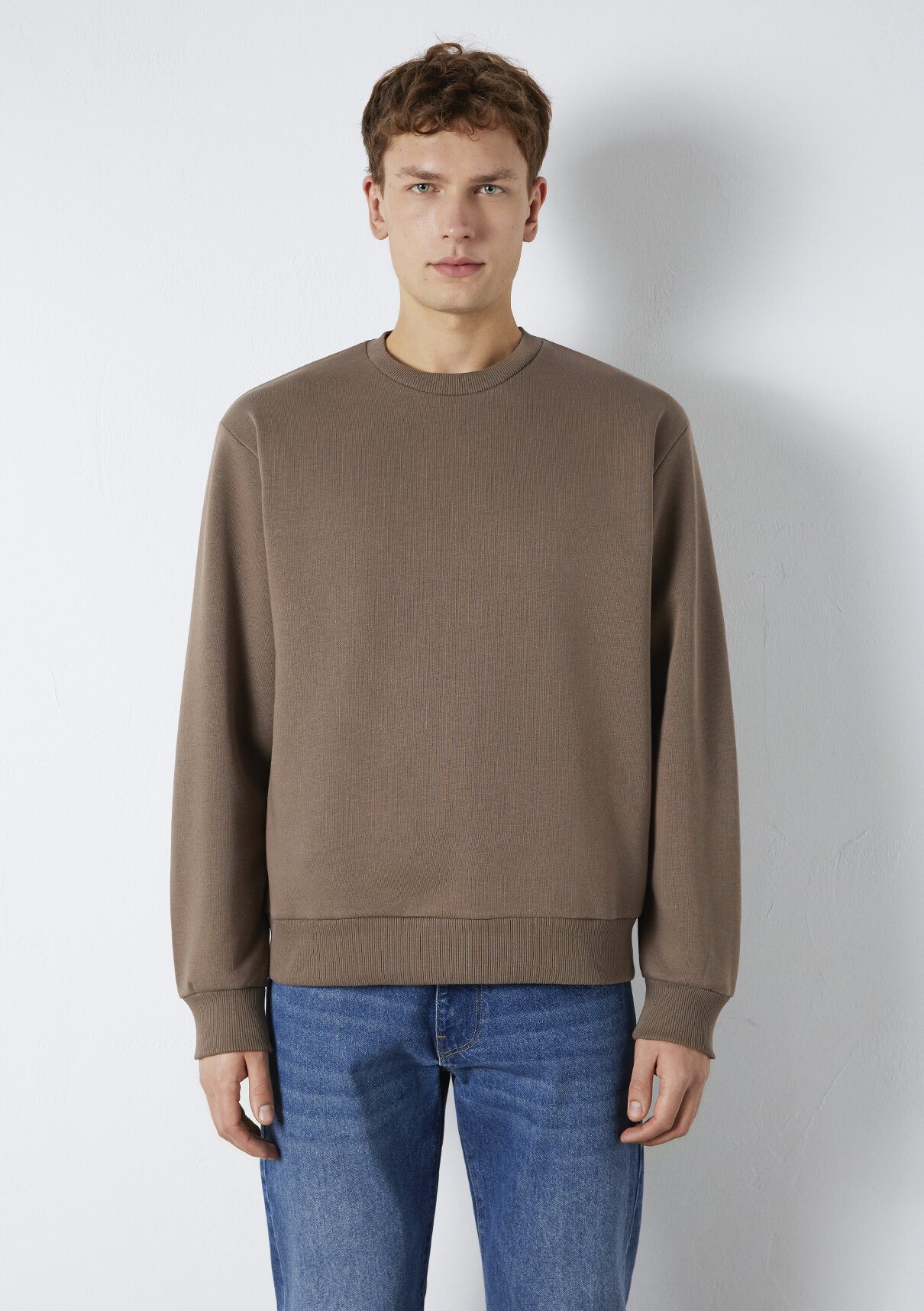 Mavi Bisiklet Yaka Kahverengi Basic Sweatshirt görsel 4