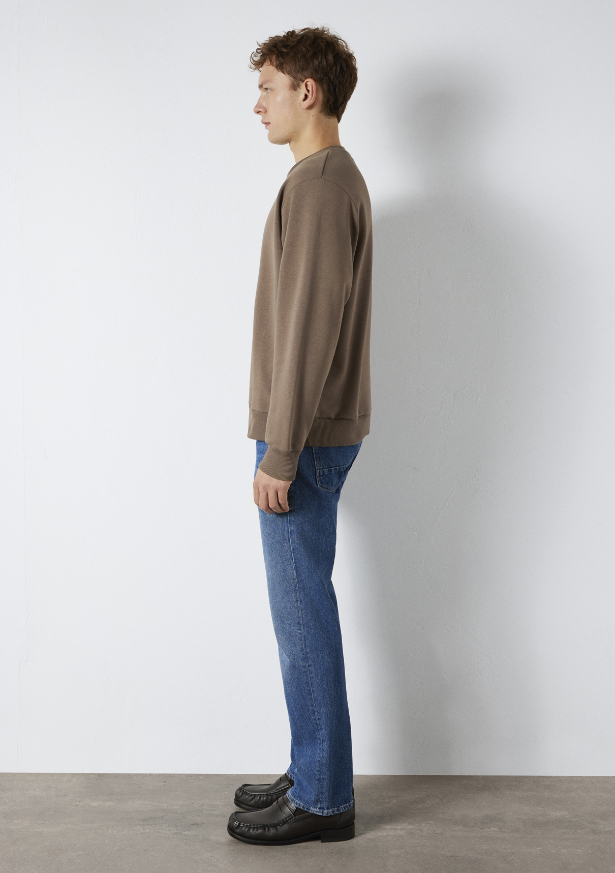 Mavi Bisiklet Yaka Kahverengi Basic Sweatshirt görsel 5