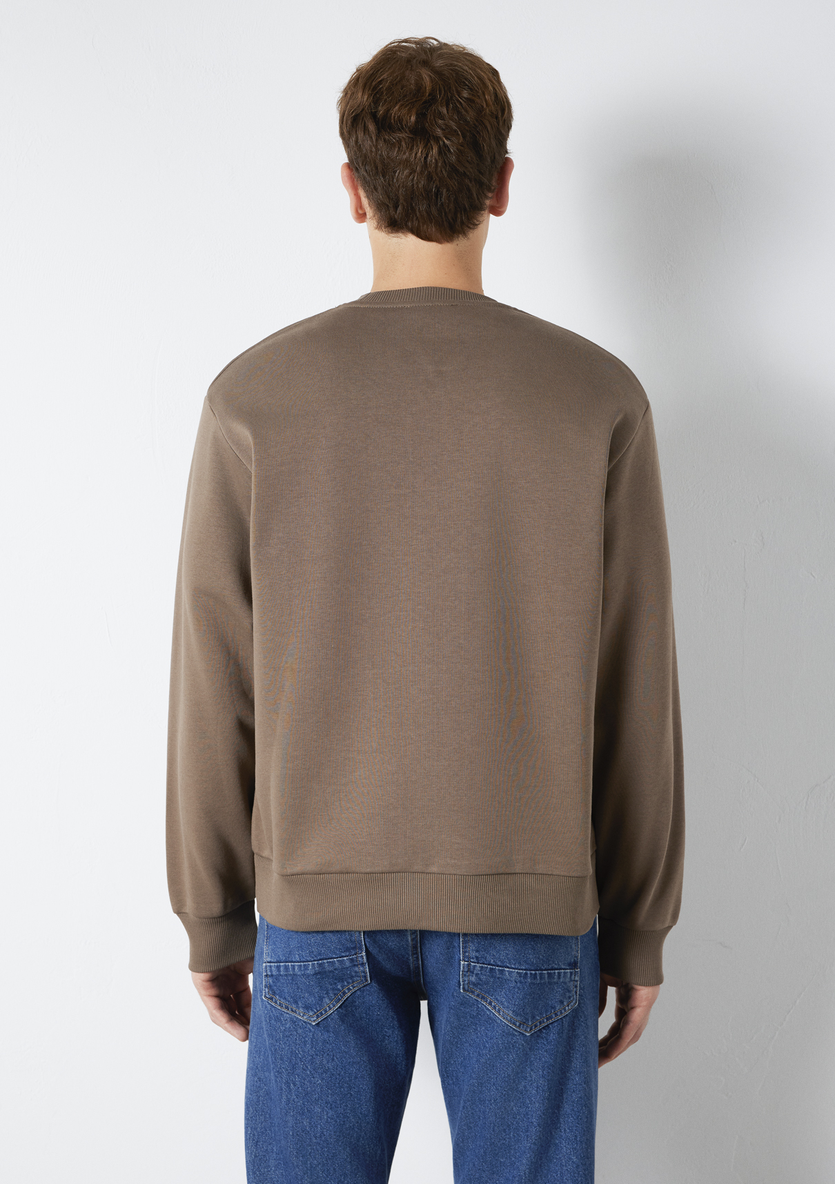 Mavi Bisiklet Yaka Kahverengi Basic Sweatshirt görsel 6
