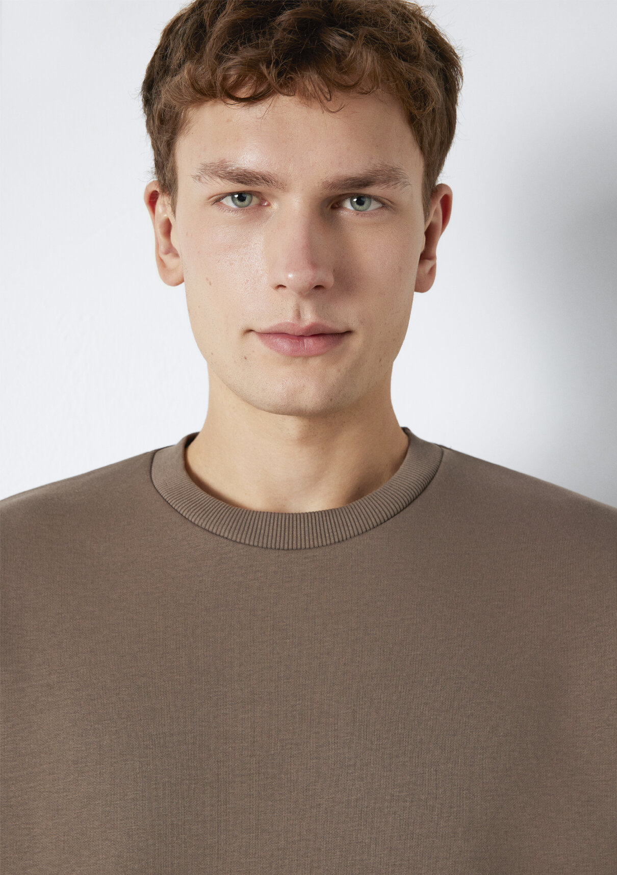 Mavi Bisiklet Yaka Kahverengi Basic Sweatshirt görsel 7