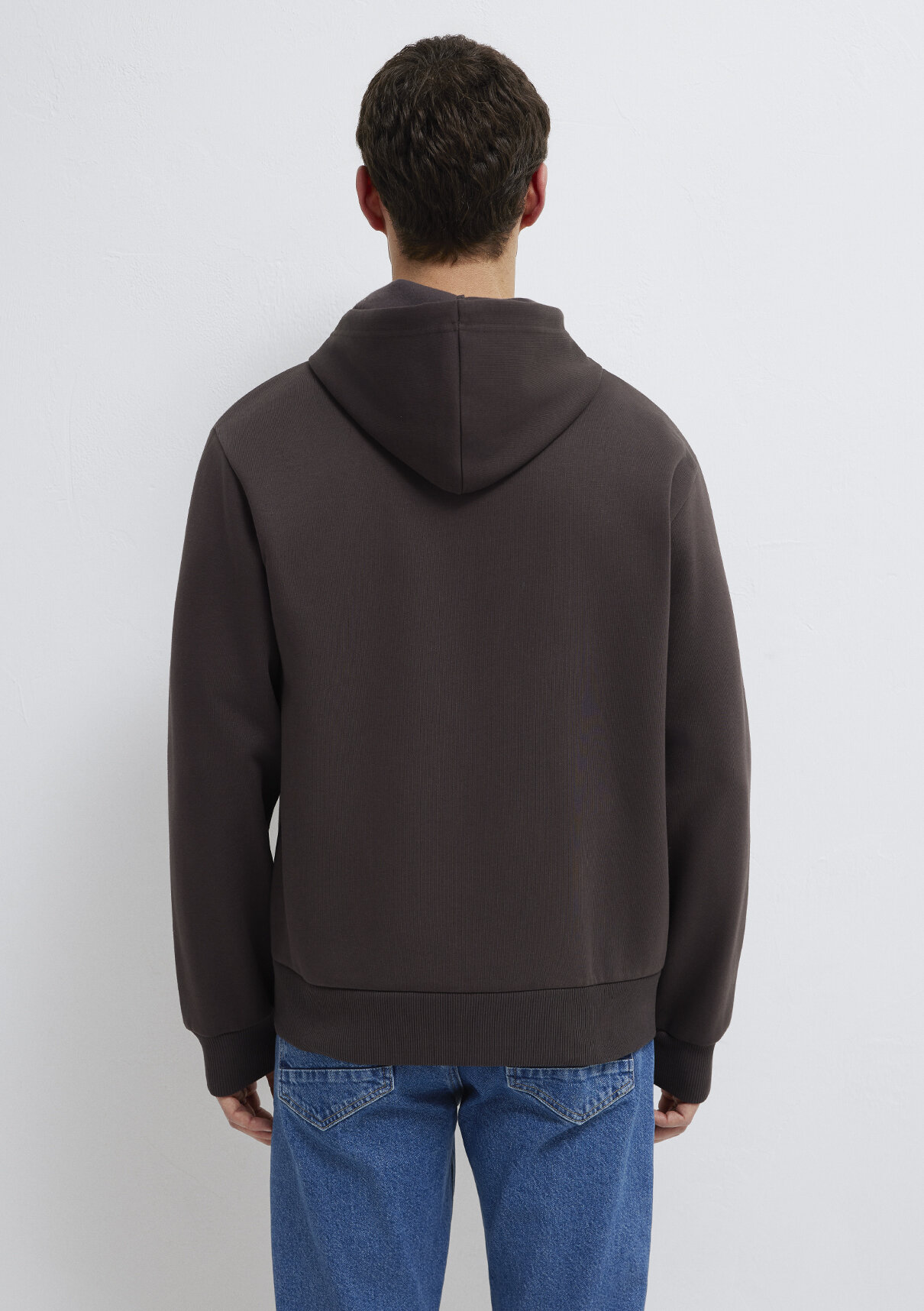 Mavi Kapüşonlu Fermuarlı Kahverengi Basic Sweatshirt görsel 5