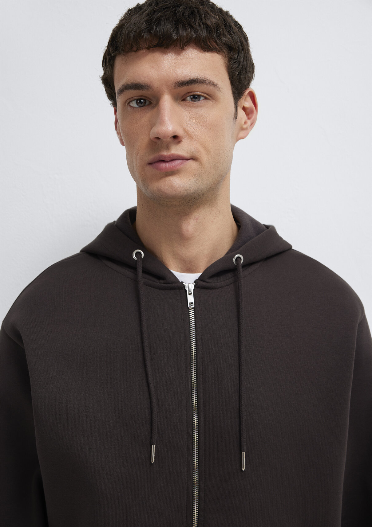 Mavi Kapüşonlu Fermuarlı Kahverengi Basic Sweatshirt görsel 6