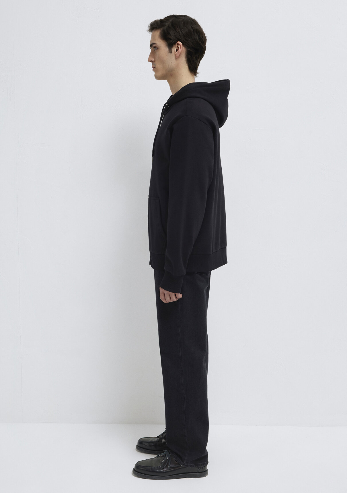Mavi Kapüşonlu Fermuarlı Siyah Basic Sweatshirt görsel 5