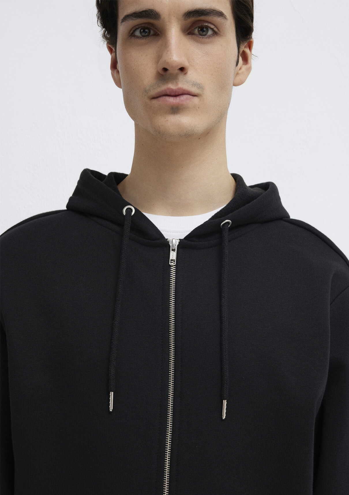 Mavi Kapüşonlu Fermuarlı Siyah Basic Sweatshirt görsel 7