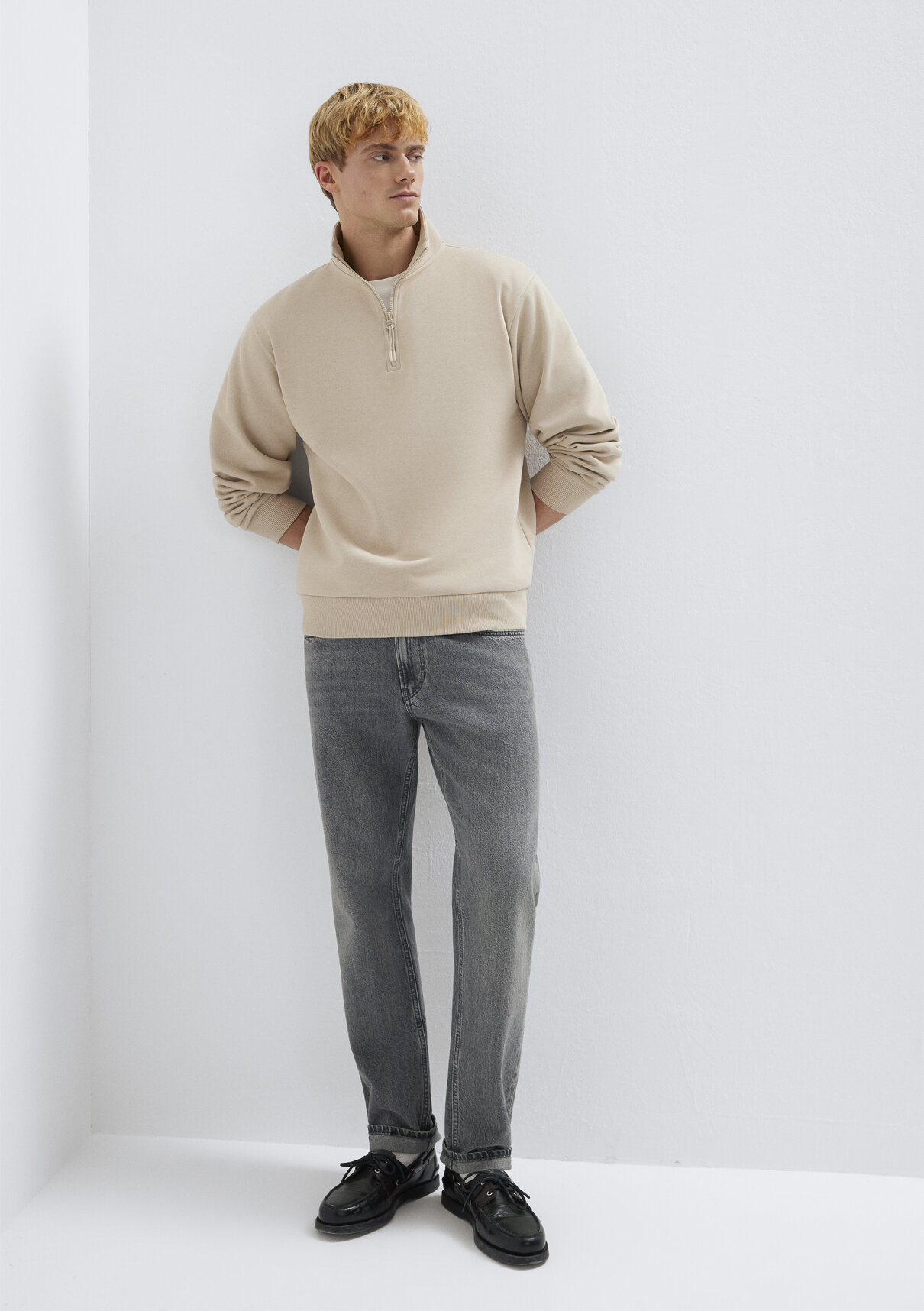 Mavi Yarı Fermuarlı Ekru Sweatshirt görsel 2