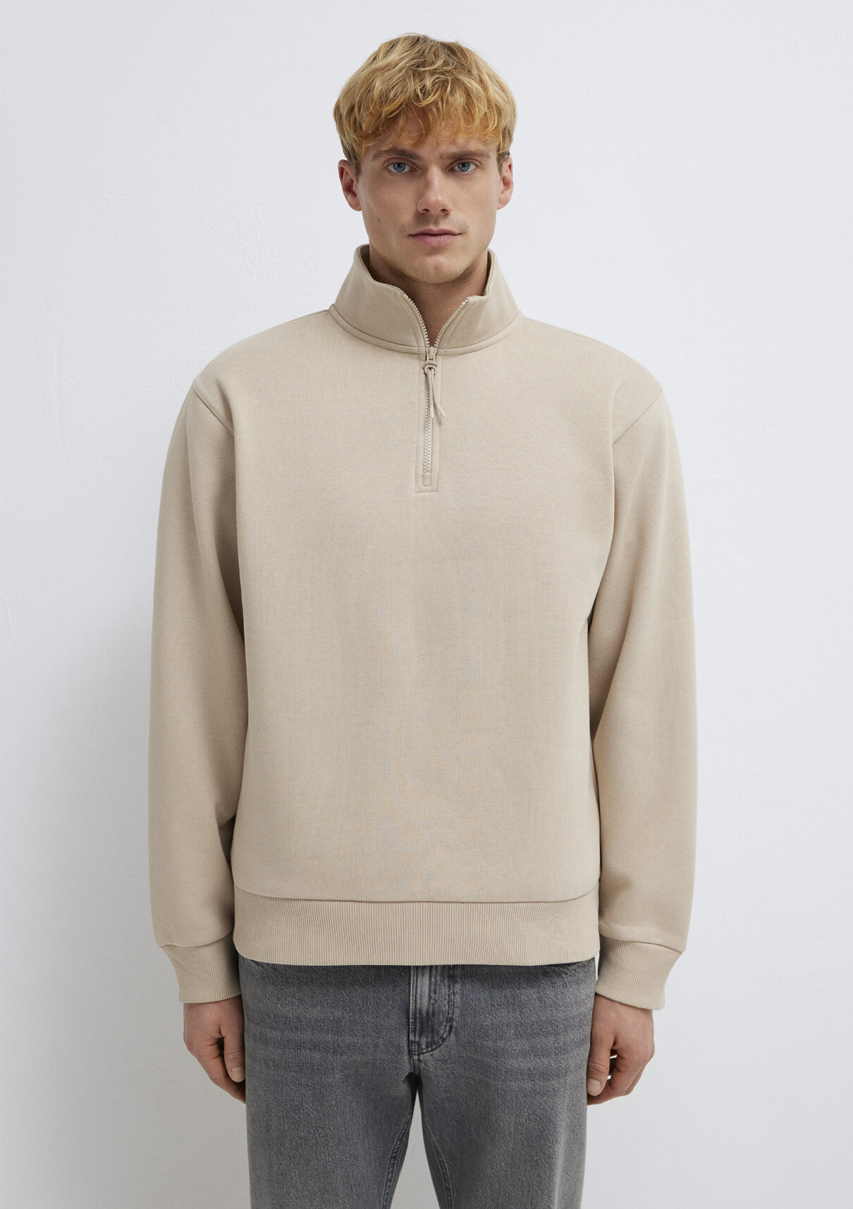 Mavi Yarı Fermuarlı Ekru Sweatshirt görsel 3