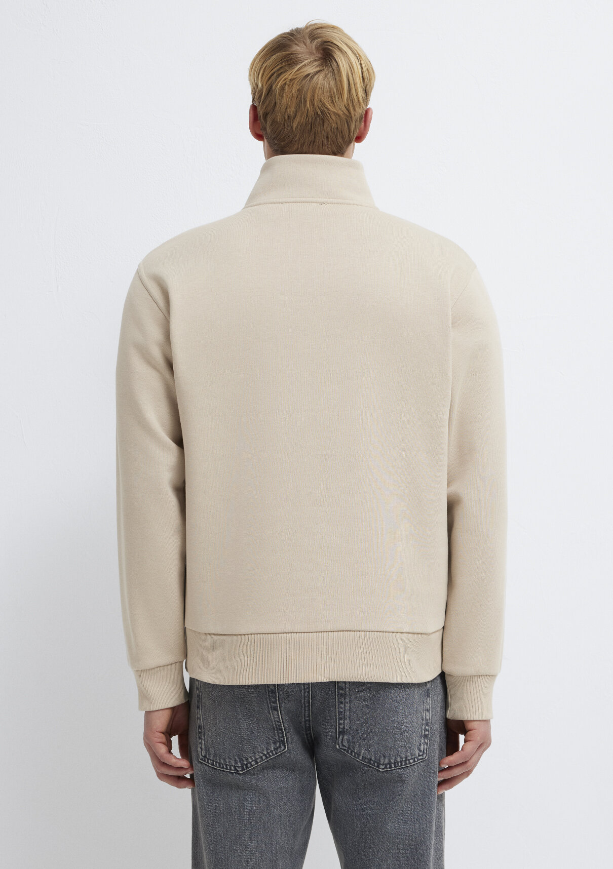 Mavi Yarı Fermuarlı Ekru Sweatshirt görsel 5