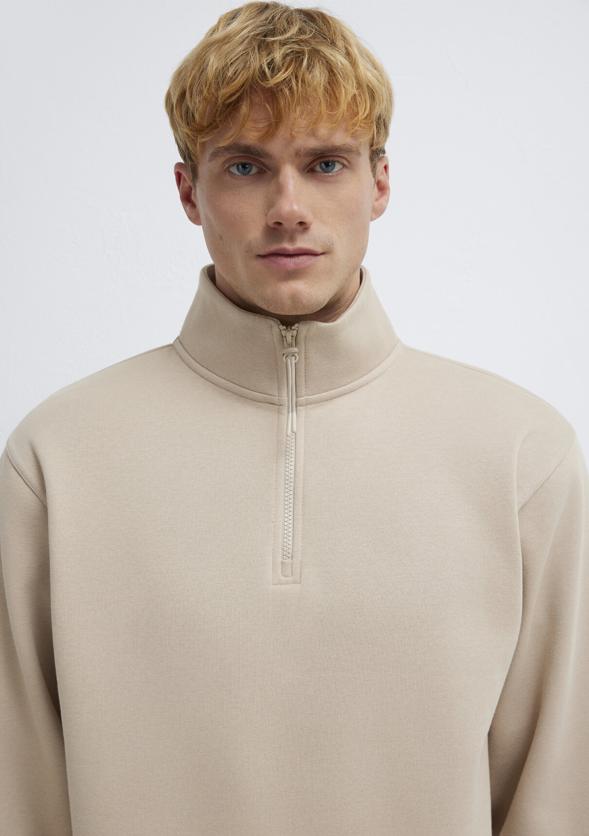 Mavi Yarı Fermuarlı Ekru Sweatshirt görsel 6