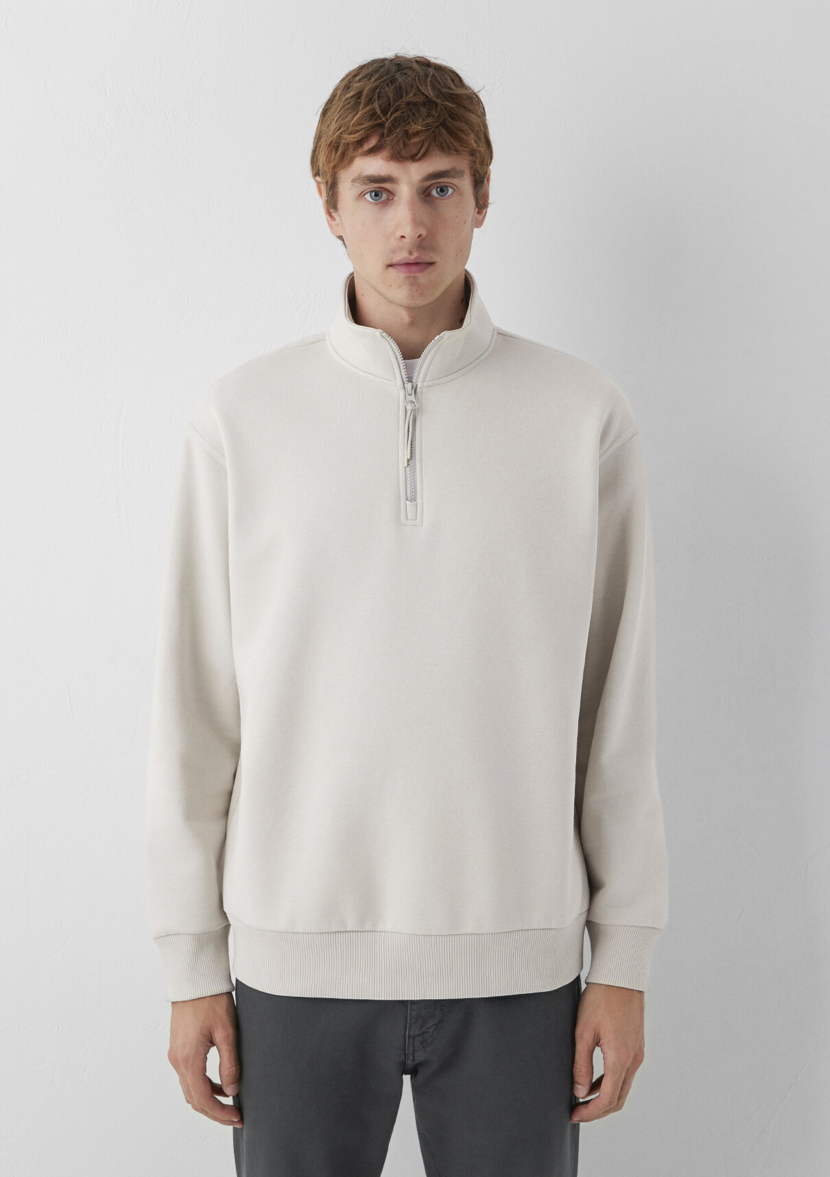 Mavi Yarı Fermuarlı Bej Basic Sweatshirt görsel 3
