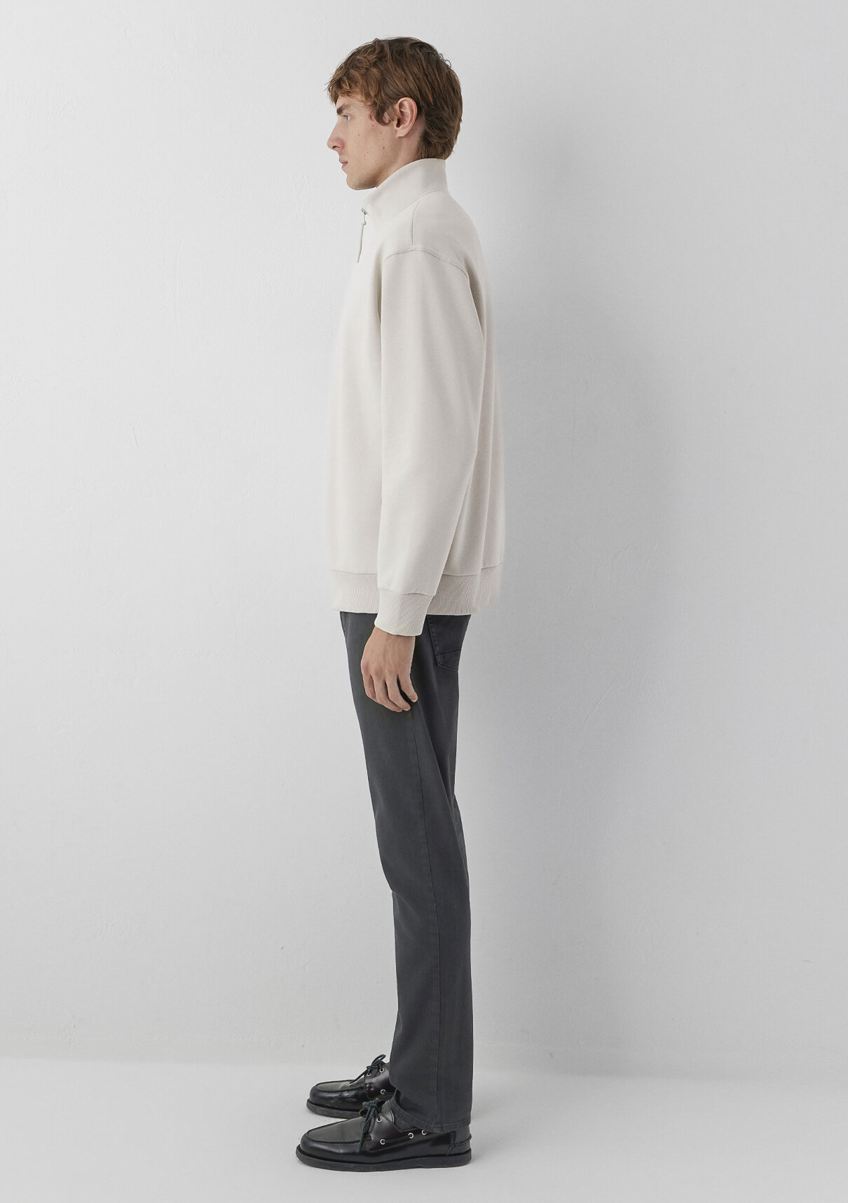 Mavi Yarı Fermuarlı Bej Basic Sweatshirt görsel 4