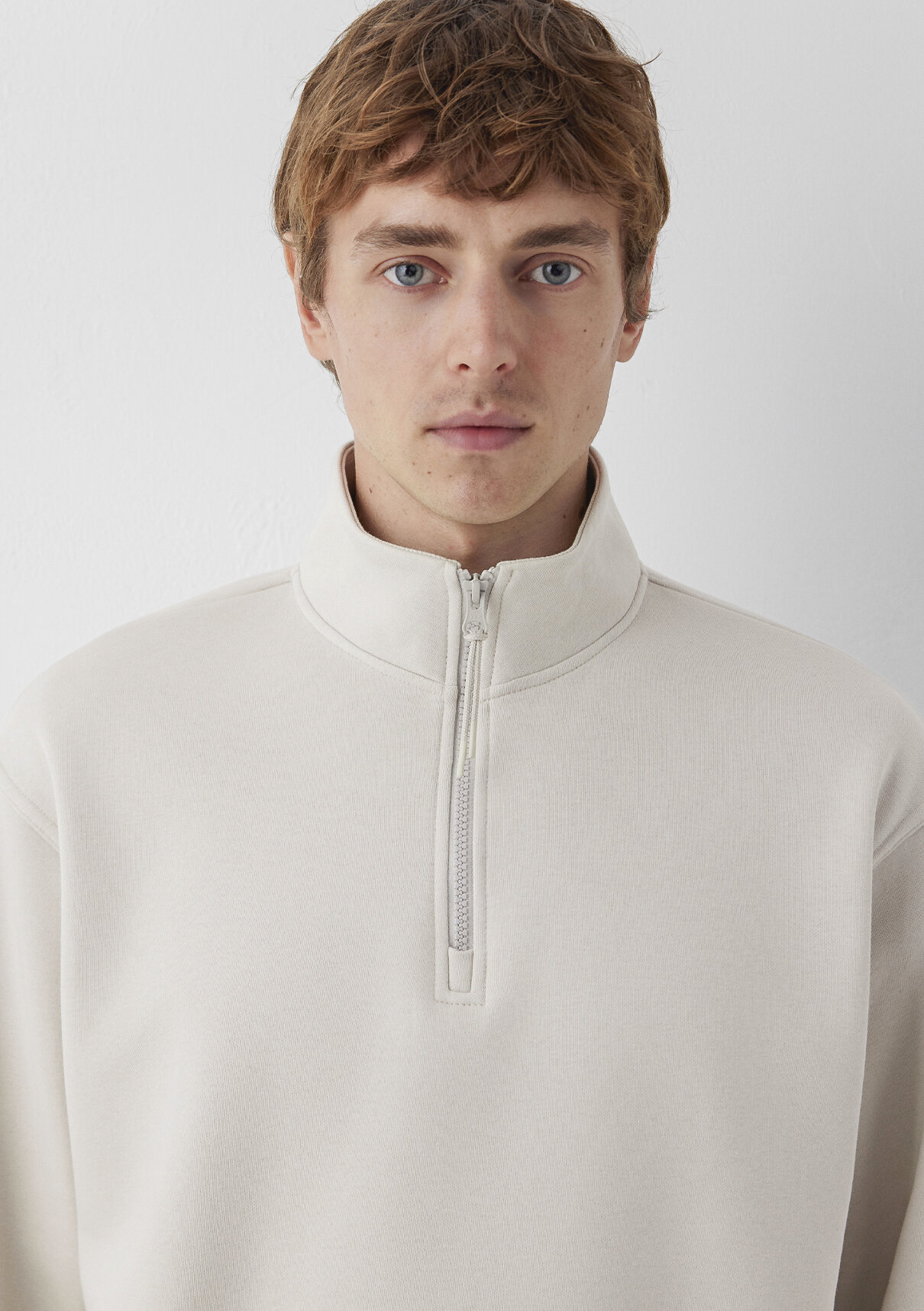 Mavi Yarı Fermuarlı Bej Basic Sweatshirt görsel 6