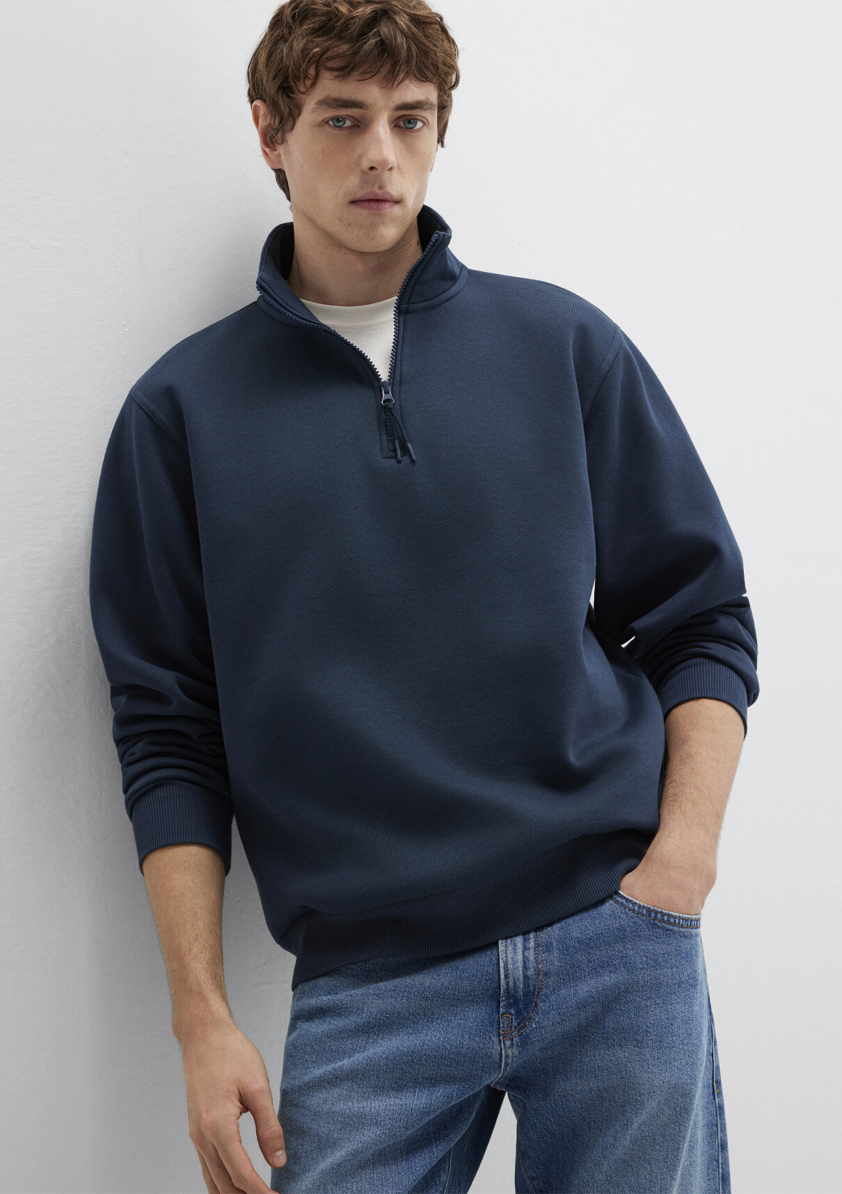 Mavi Yarı Fermuarlı Lacivert Basic Sweatshirt