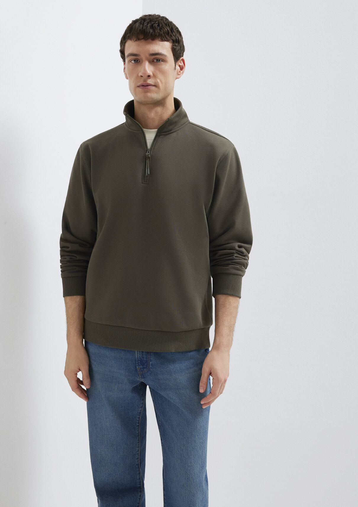 Mavi Yarı Fermuarlı Haki Basic Sweatshirt görsel 2