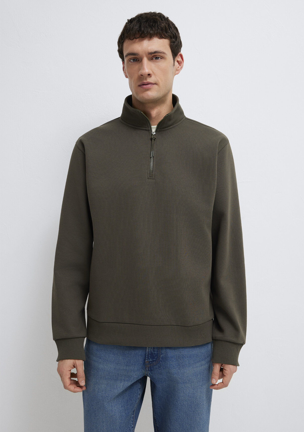 Mavi Yarı Fermuarlı Haki Basic Sweatshirt görsel 3