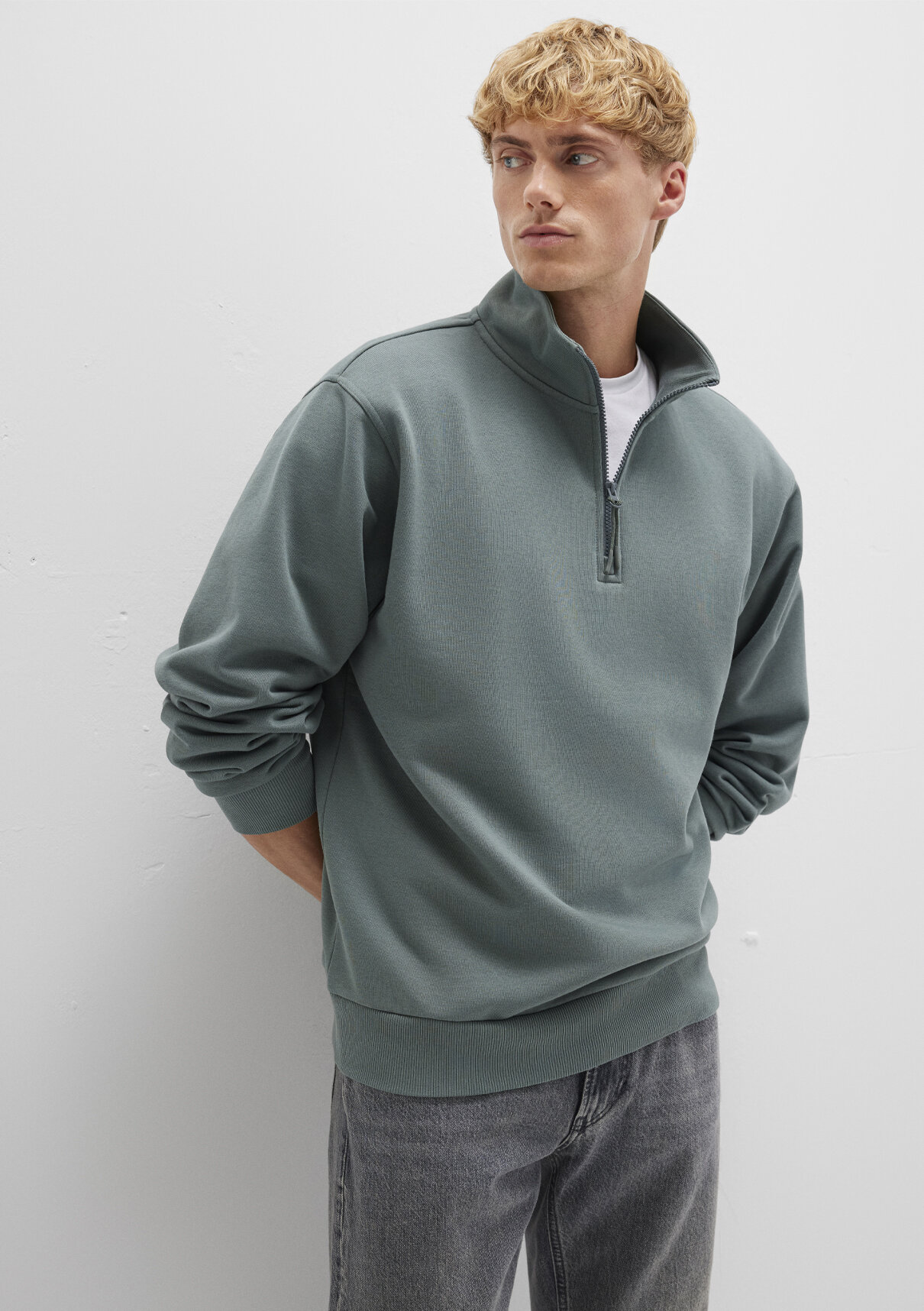 Mavi Yarı Fermuarlı Yeşil Basic Sweatshirt