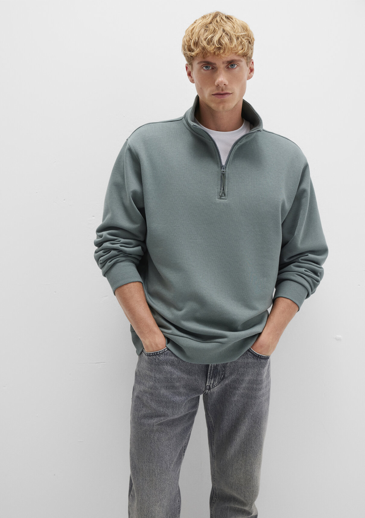 Mavi Yarı Fermuarlı Yeşil Basic Sweatshirt görsel 2