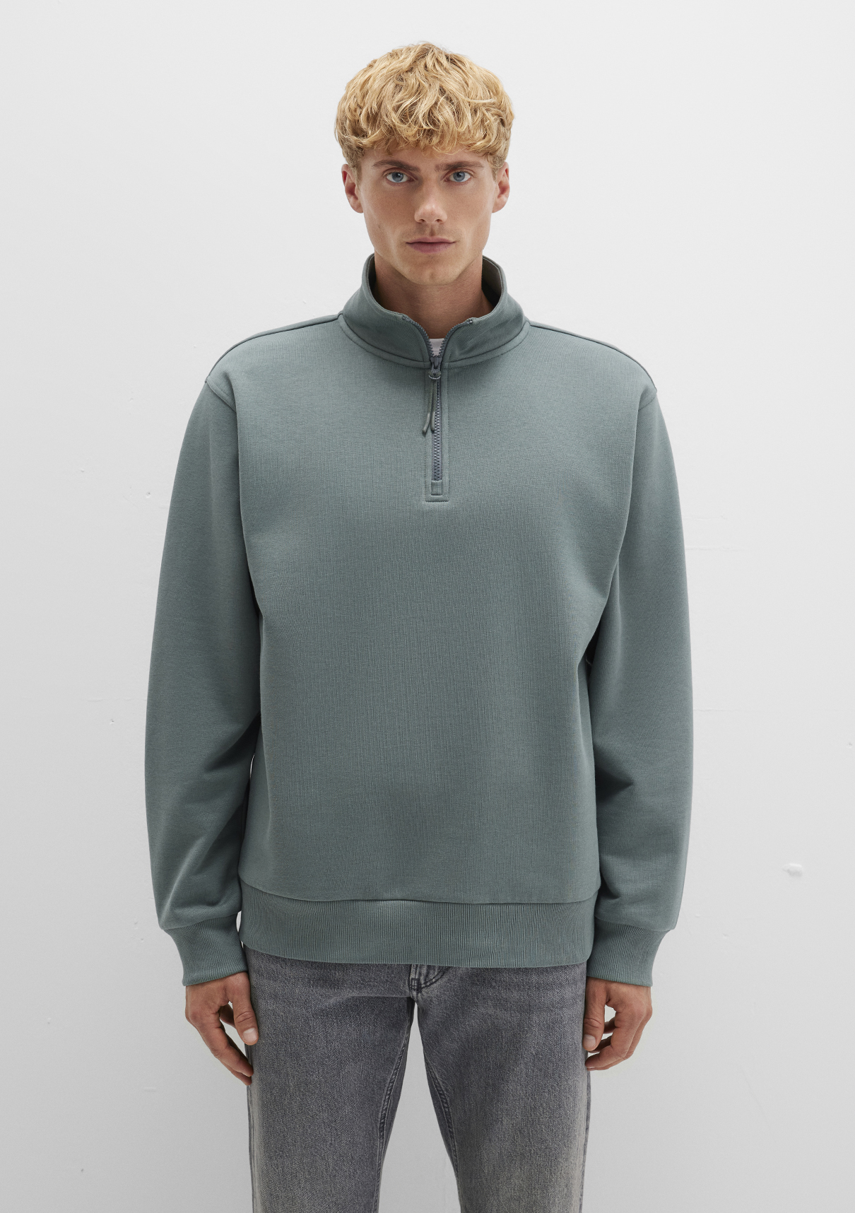 Mavi Yarı Fermuarlı Yeşil Basic Sweatshirt görsel 3