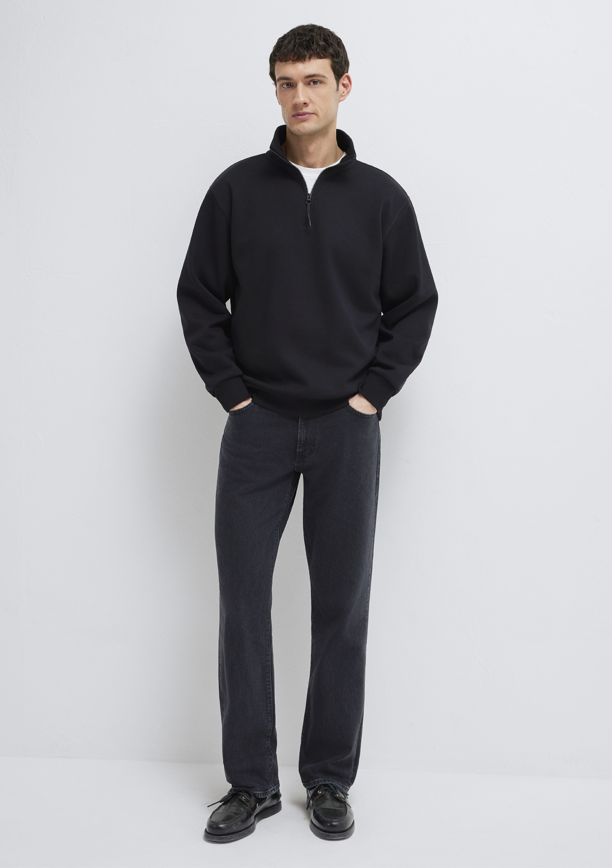 Mavi Yarı Fermuarlı Siyah Basic Sweatshirt