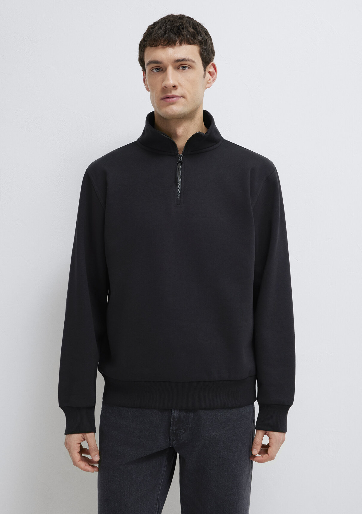 Mavi Yarı Fermuarlı Siyah Basic Sweatshirt görsel 3