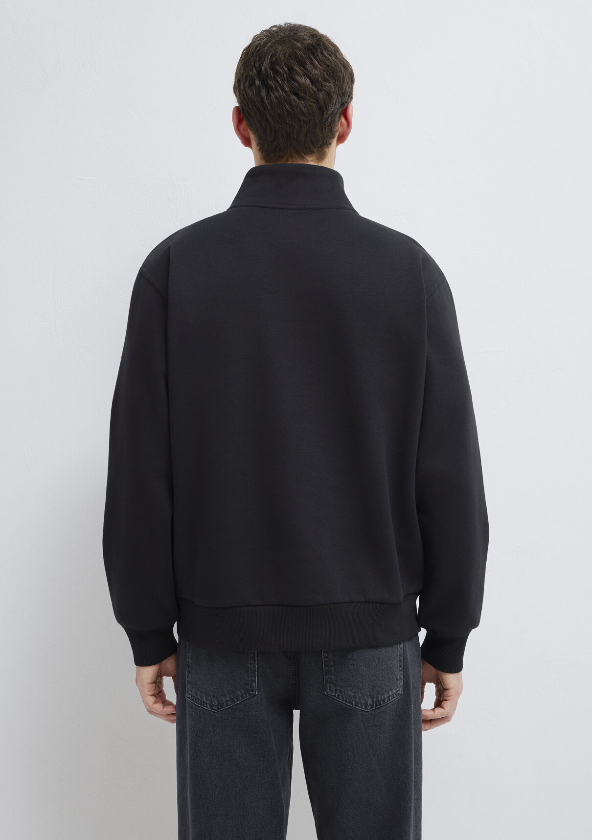 Mavi Yarı Fermuarlı Siyah Basic Sweatshirt görsel 5