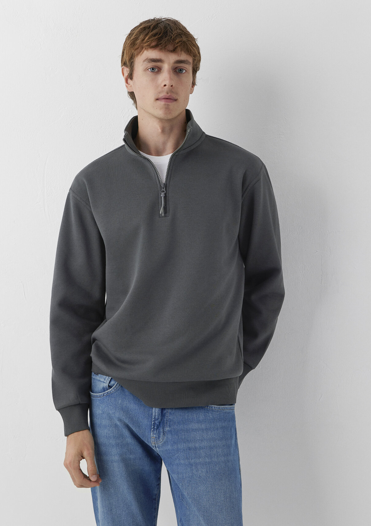 Mavi Yarı Fermuarlı Antrasit Basic Sweatshirt