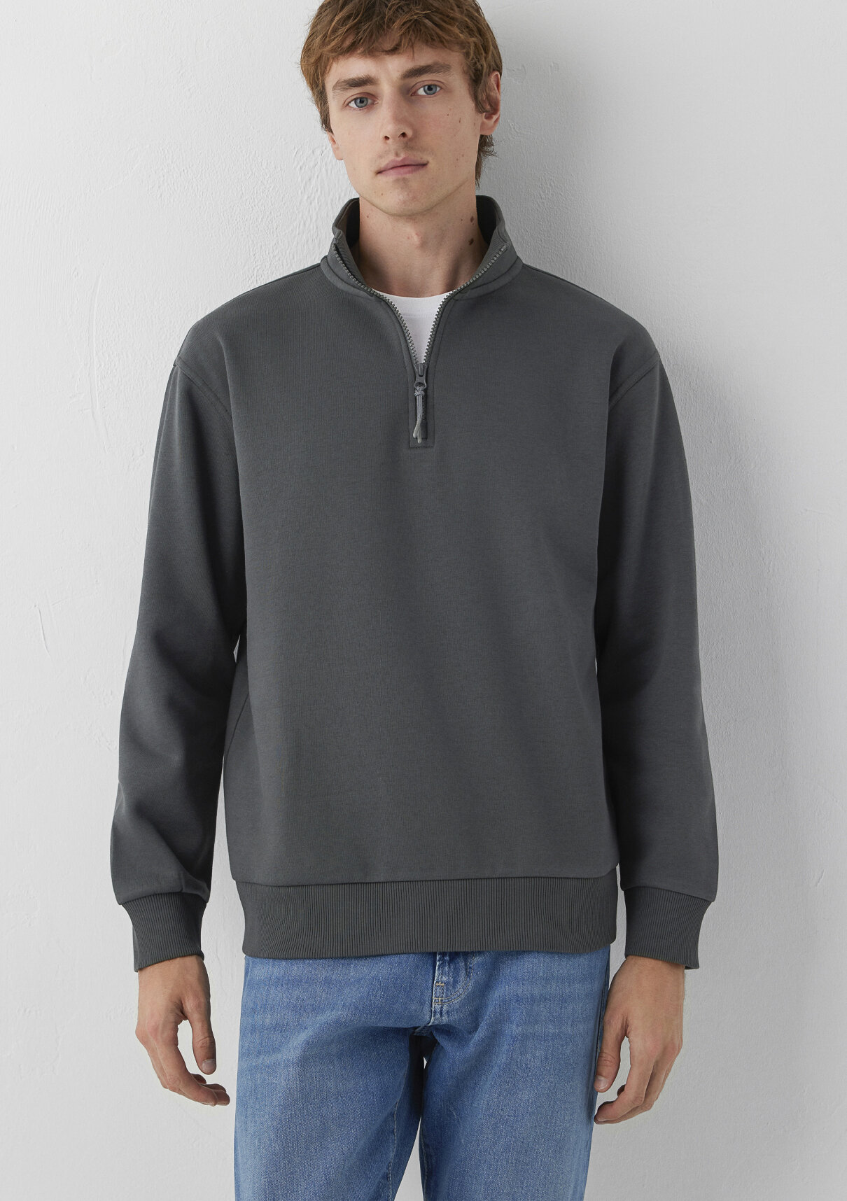 Mavi Yarı Fermuarlı Antrasit Basic Sweatshirt görsel 2