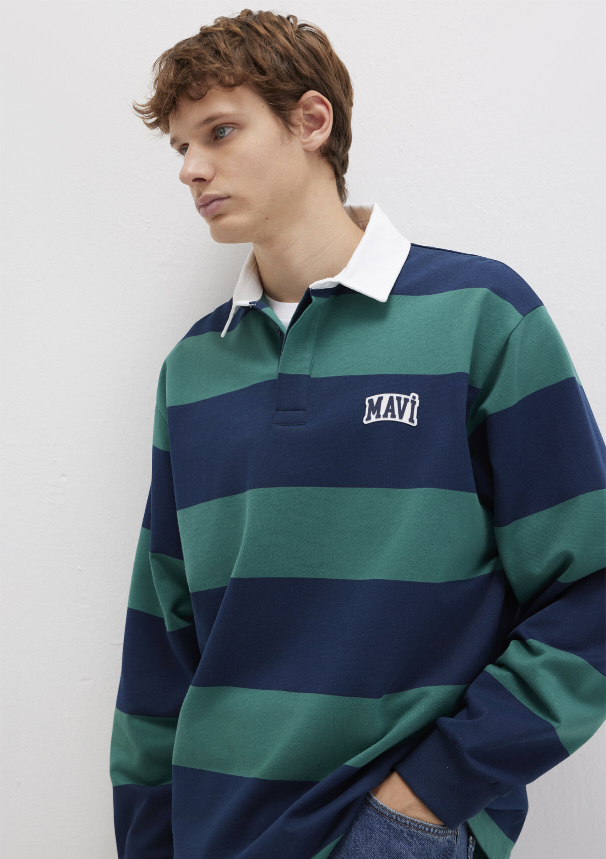 Mavi Logo Çizgili Lacivert Sweatshirt