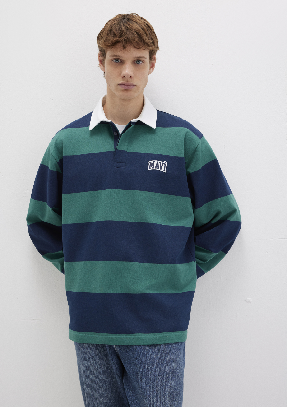 Mavi Logo Çizgili Lacivert Sweatshirt görsel 2