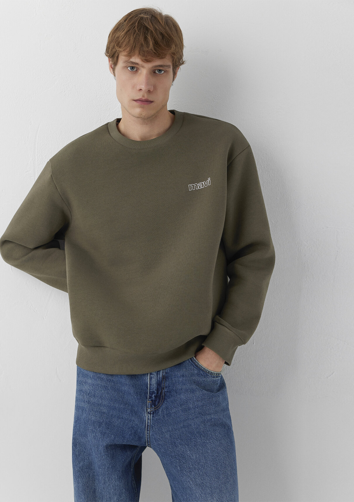 Mavi Logo Baskılı Haki Sweatshirt