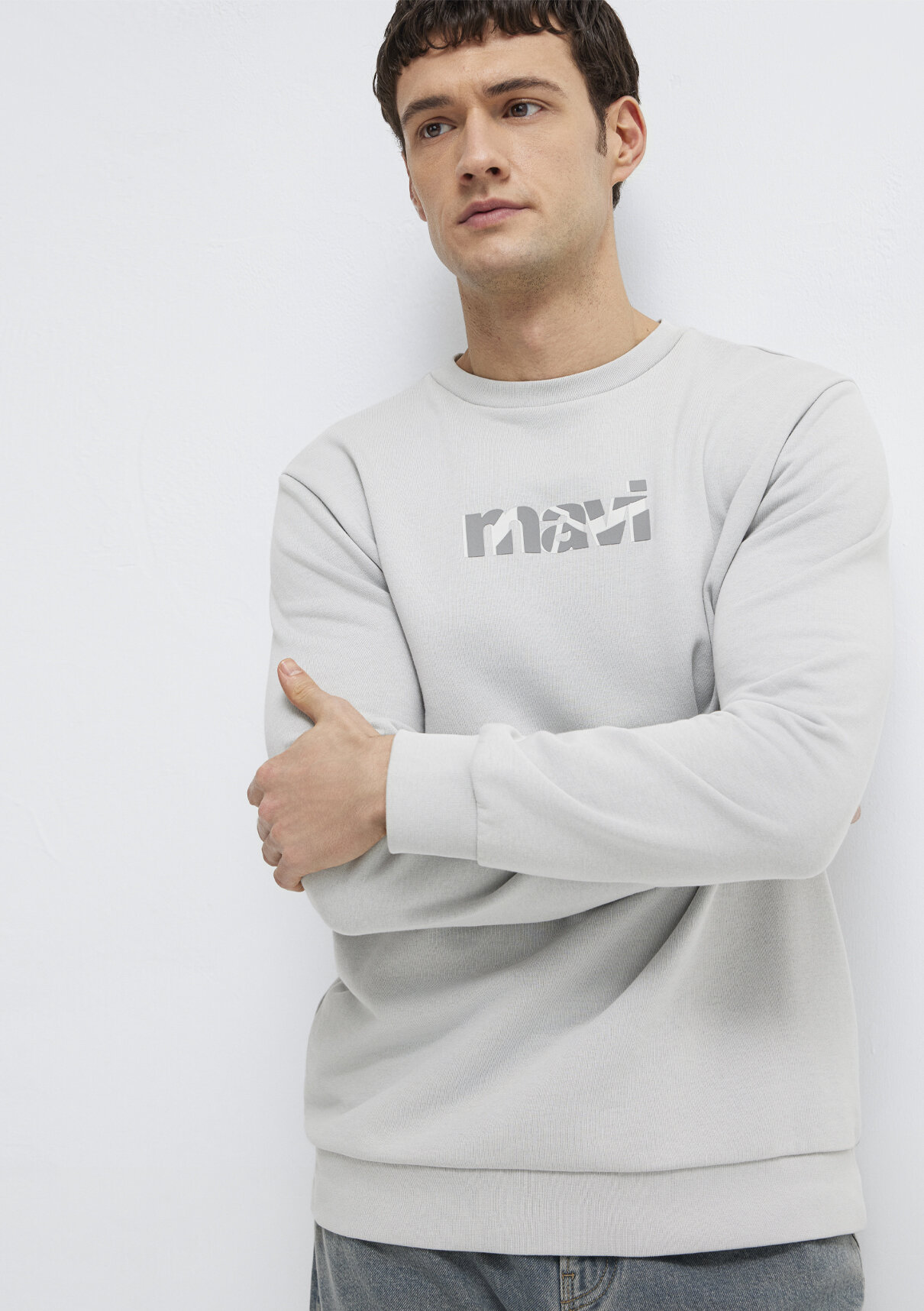 Mavi Logo Baskılı Gri Sweatshirt görsel 2