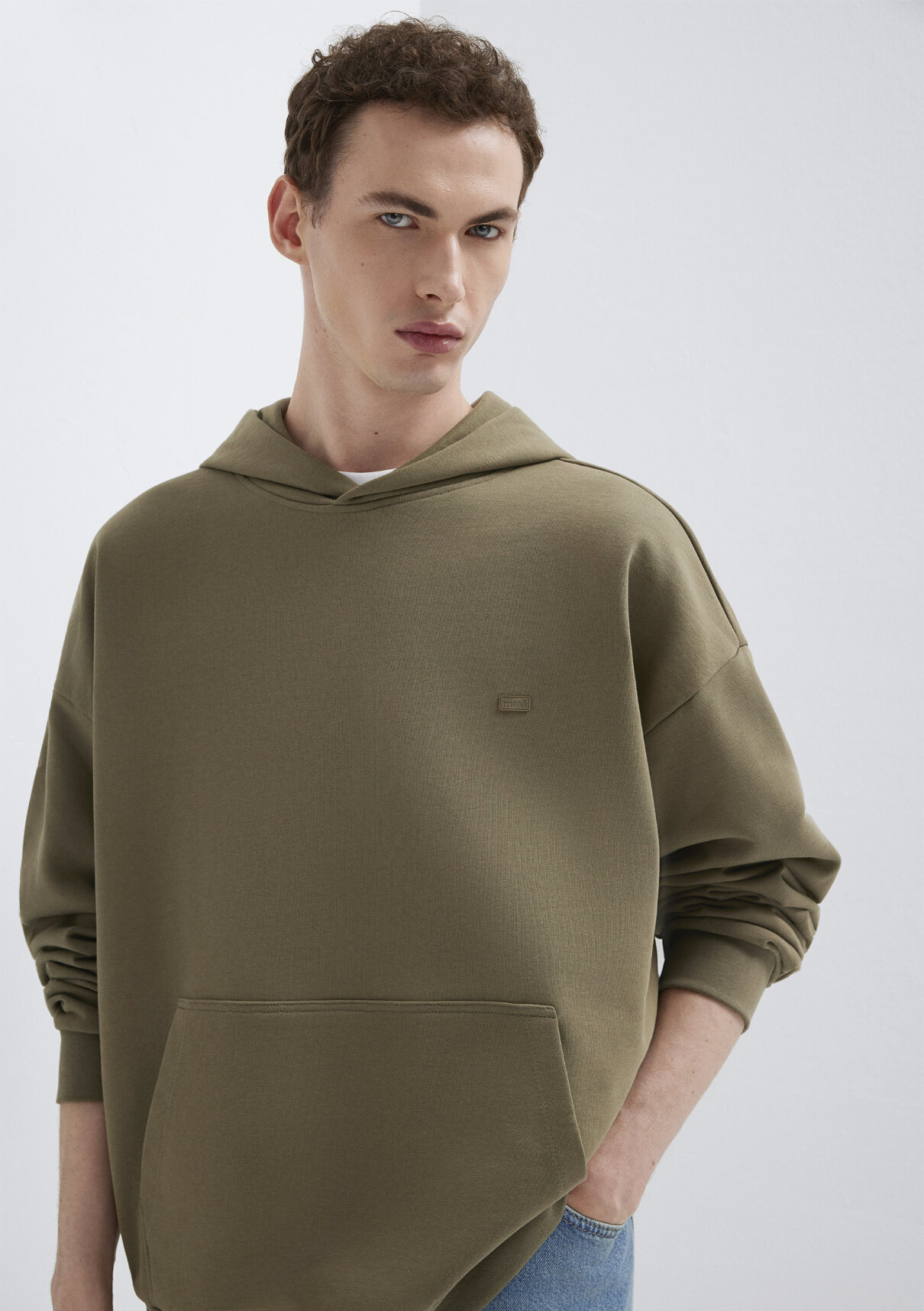 Mavi Kapüşonlu Haki Sweatshirt
