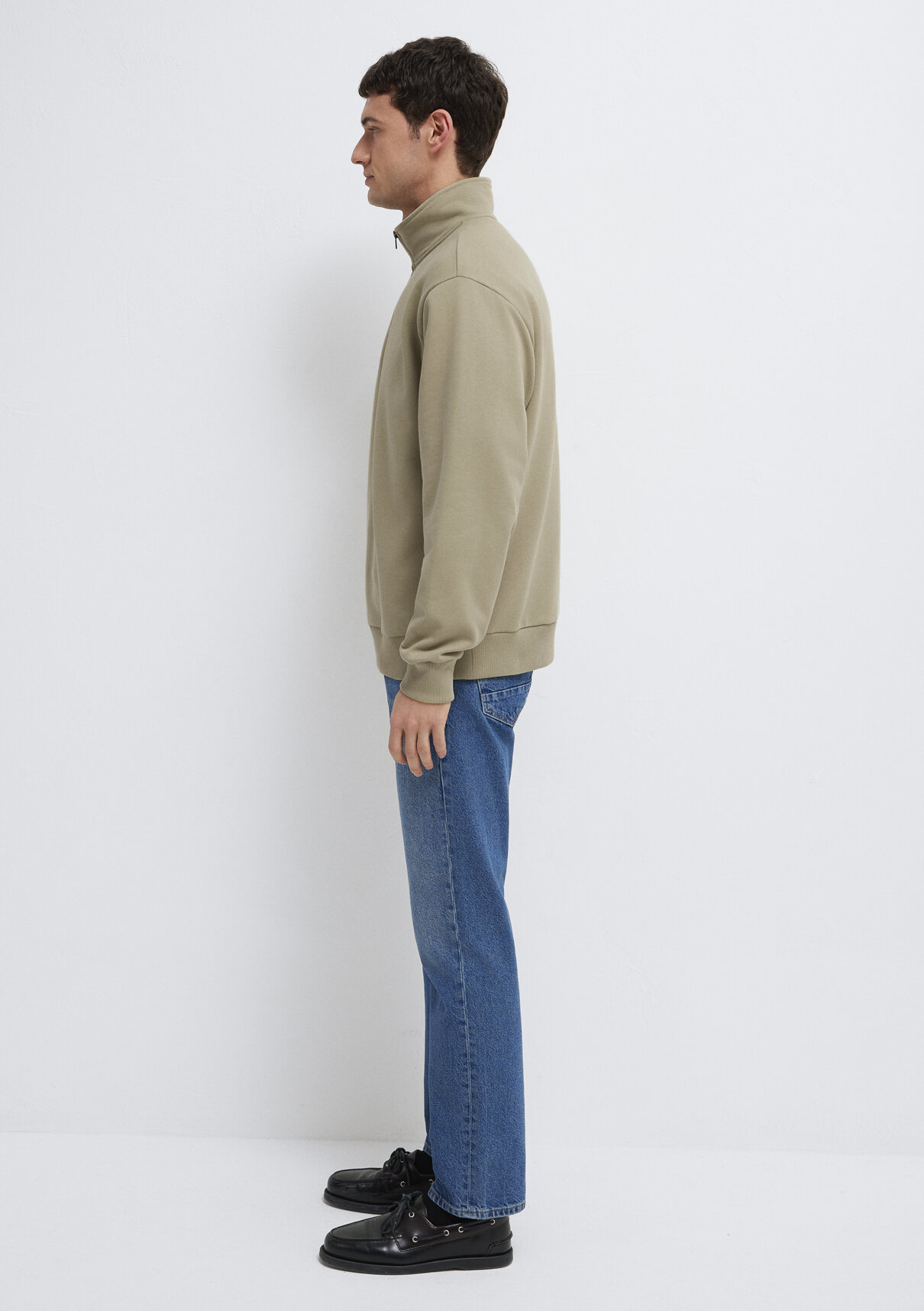 Mavi Yarı Fermuarlı Basic Bej Sweatshirt görsel 4